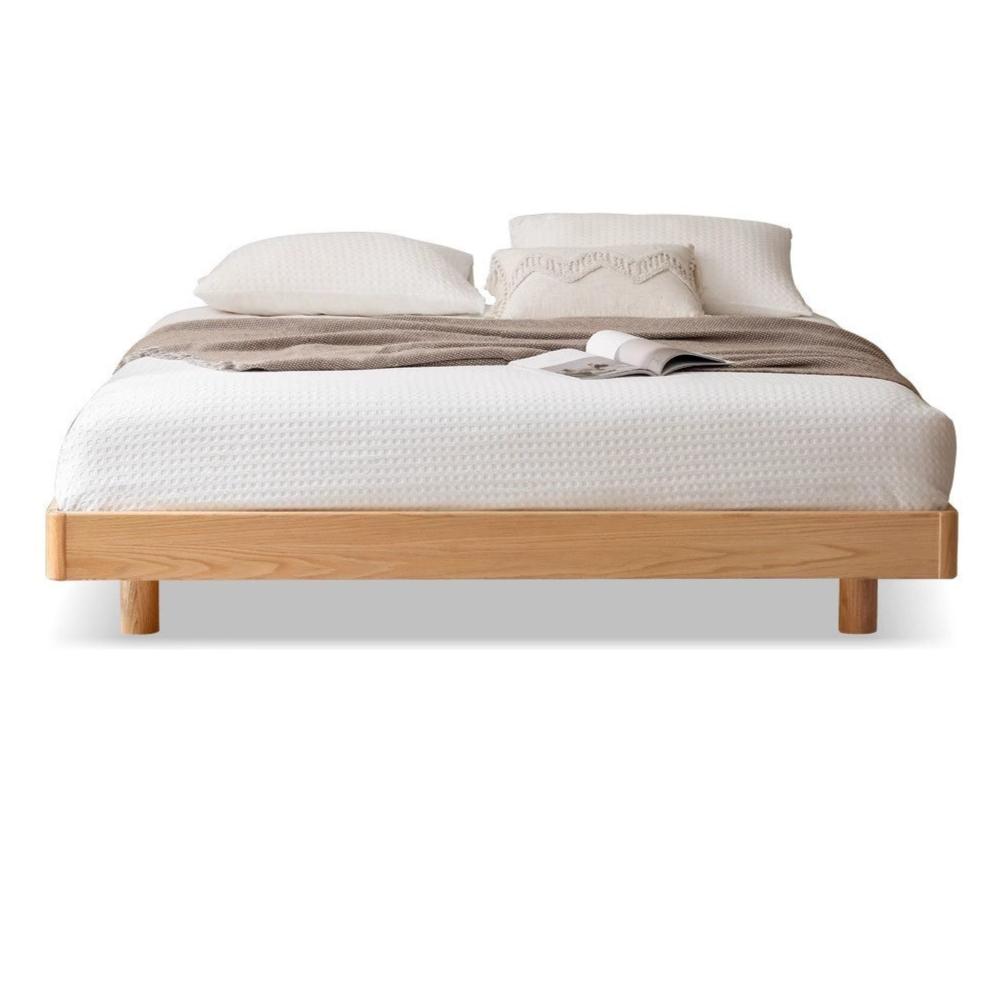 Oak Solid wood modern platform bed, headboard-free suspended bed with light