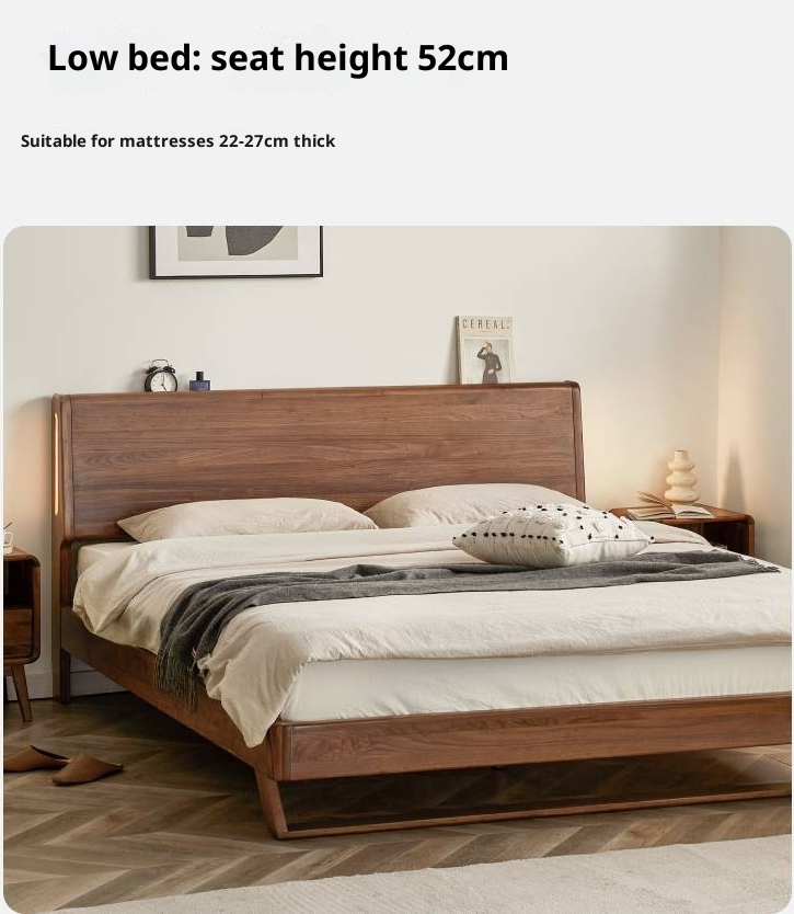 Black Walnut Solid Wood suspended bed with Ambient LED Headboard Lighting