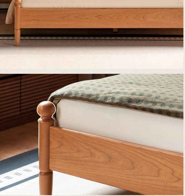 Cherry Solid Wood Fabric Upholstered Bed
