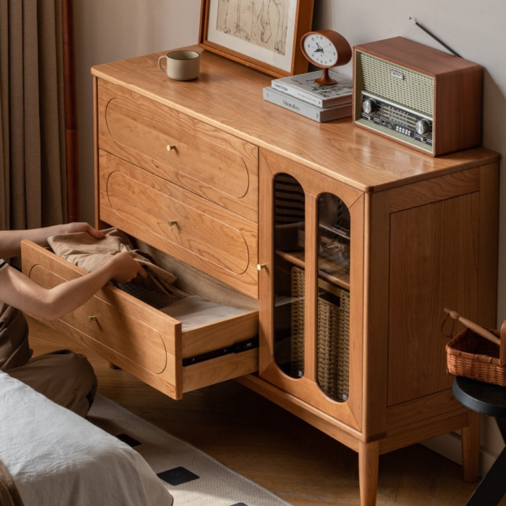 Cherry Solid Wood Household Simple Storage Cabinet