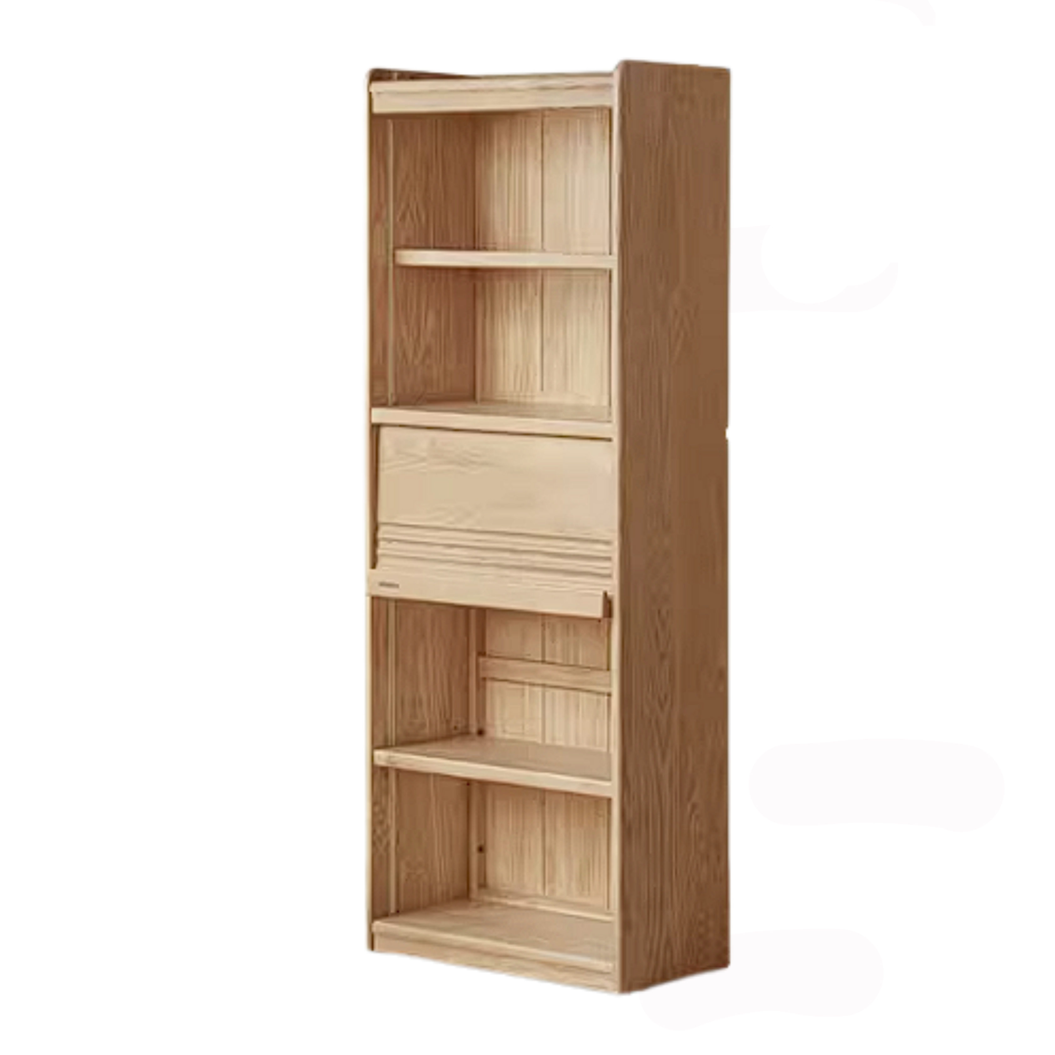 Ash Solid Wood Bookshelf with Wall Mounted Display Cabinet Design