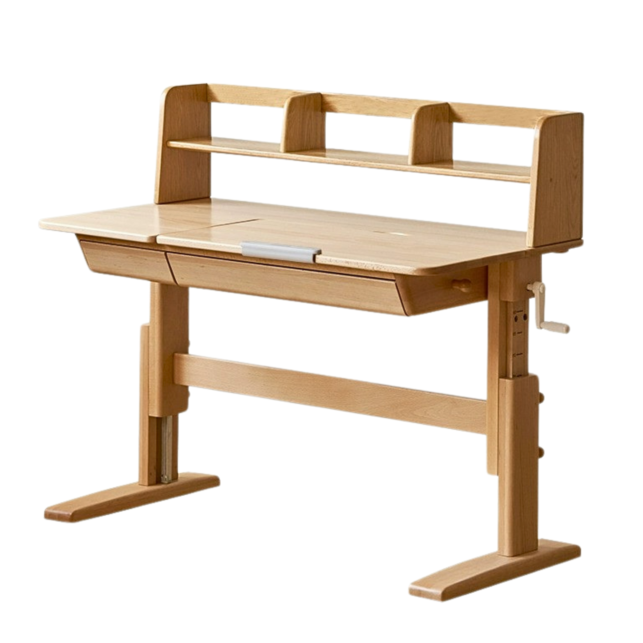 Beech Solid Wood lifting kids table with self/chair/high shelf