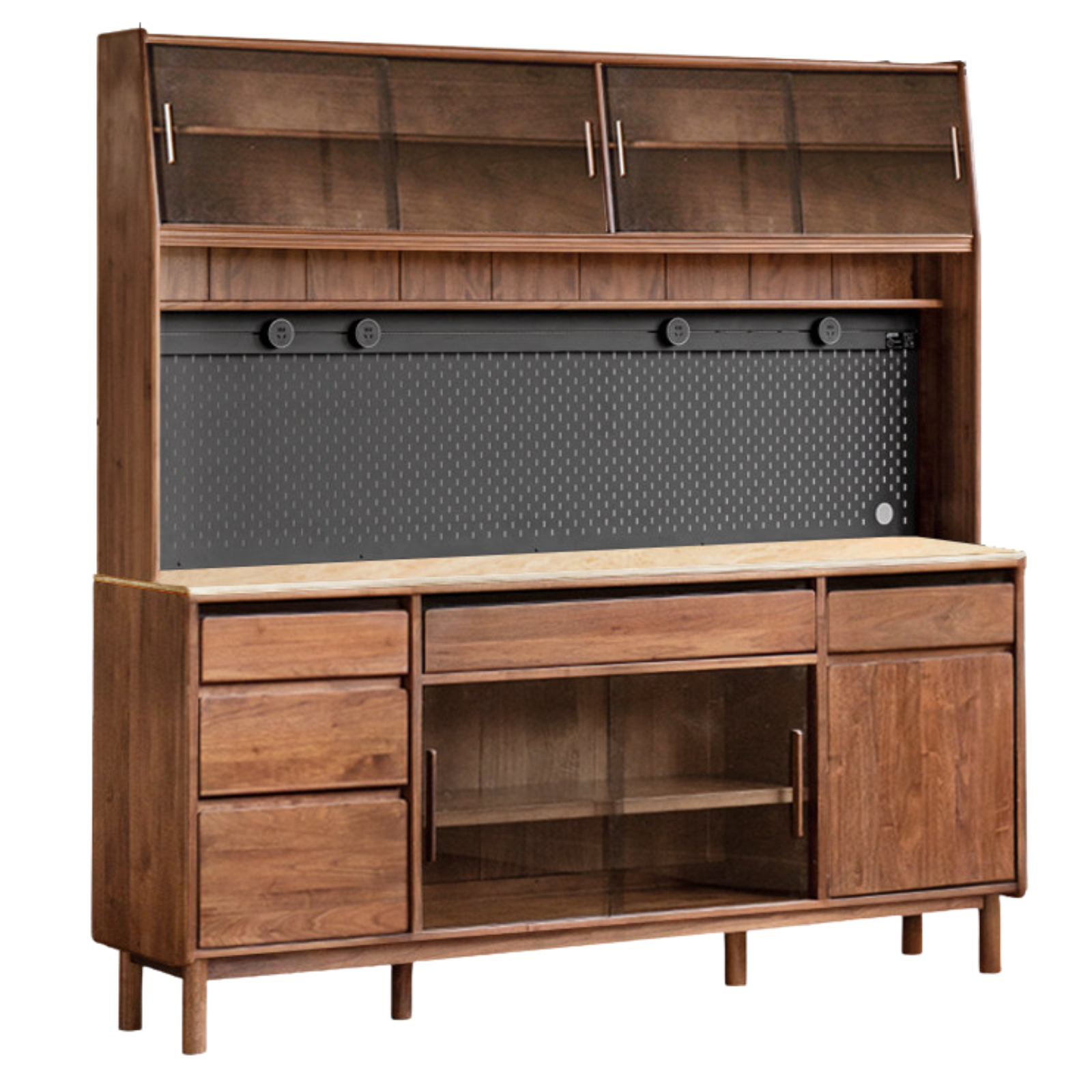 Black Walnut, Sandalwood Solid Wood Light Luxury Rock Plate Sideboard