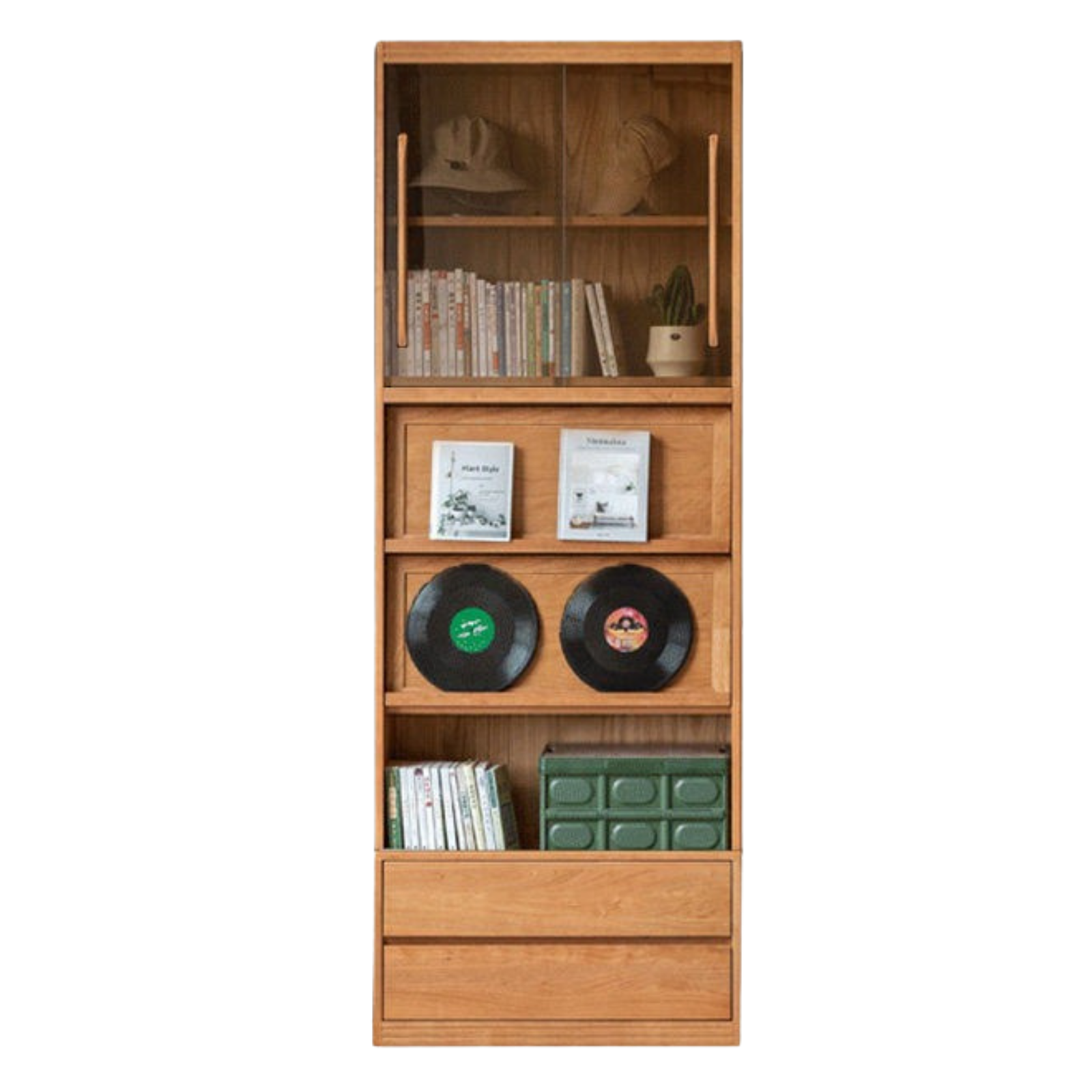 Cherry Solid Wood Bookcase Combination Glass Cabinet