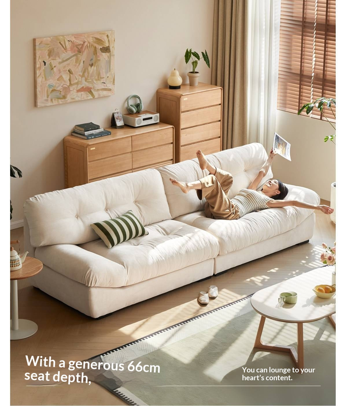 Fabric Italian Style Cloud Sofa With Russian Birch Wood Frame-
