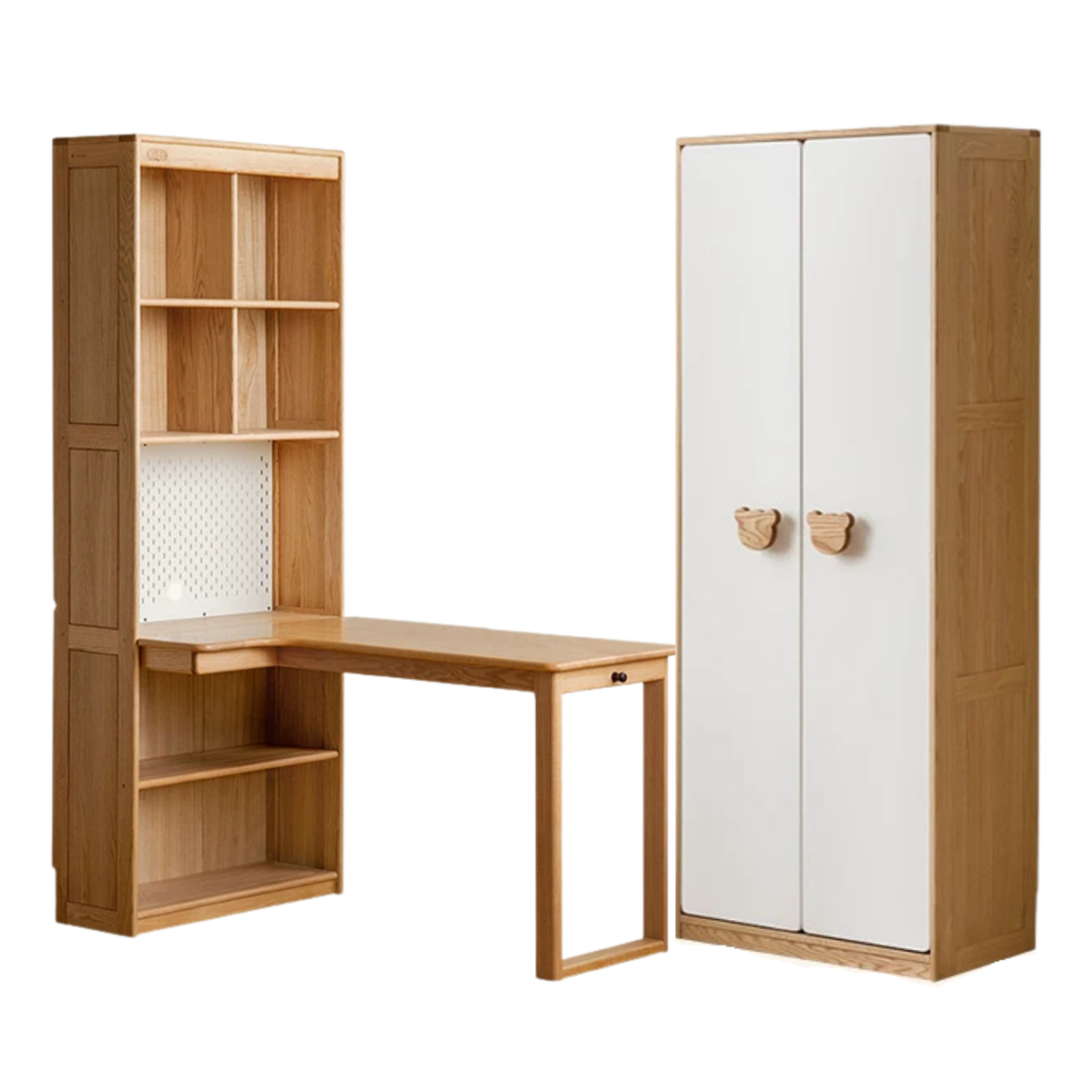 Oak Solid Wood Children's Study Desk, Bookshelf, Wardrobe