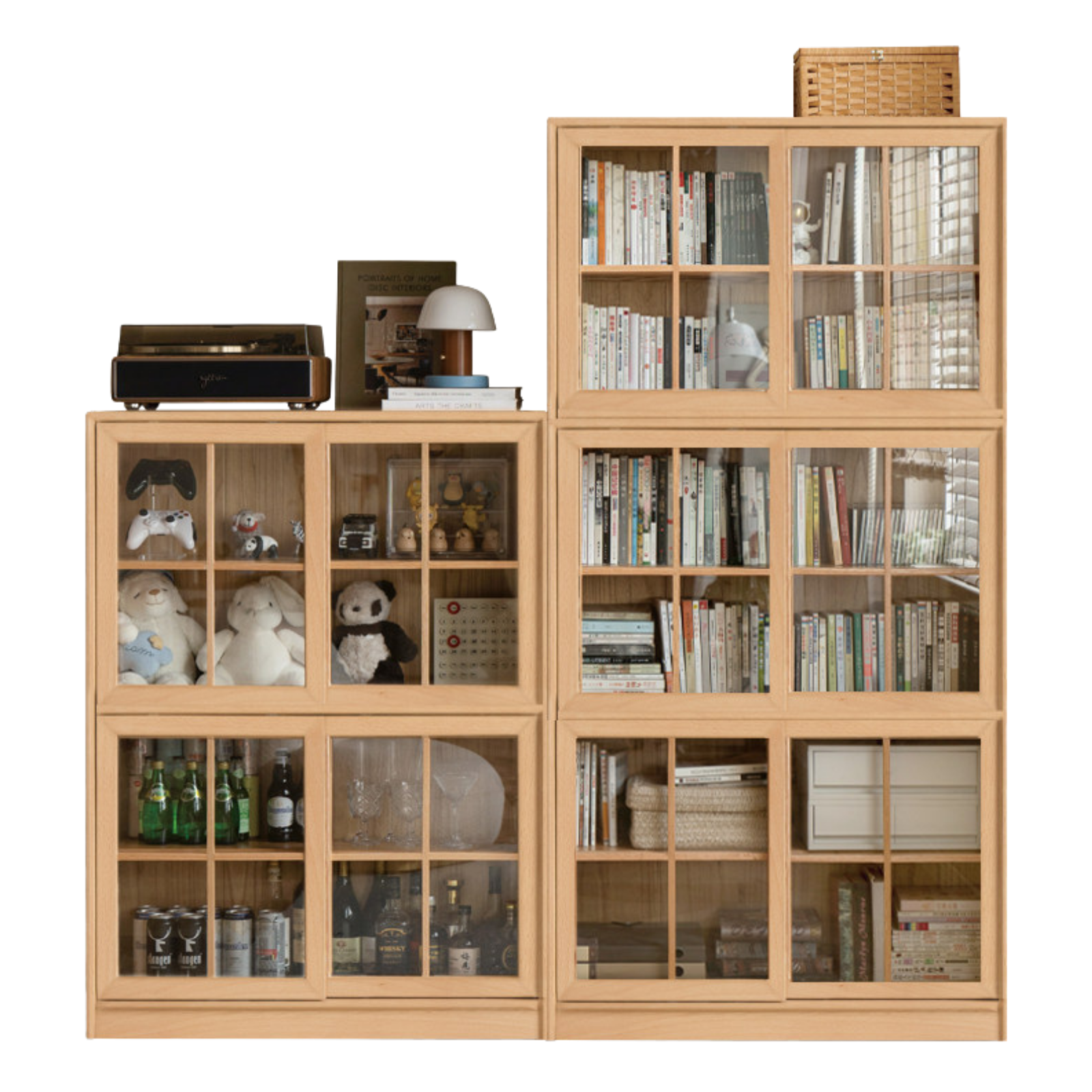 Oak, Beech Solid Wood Bookcase Floor to Floor Free Combination Sliding Door