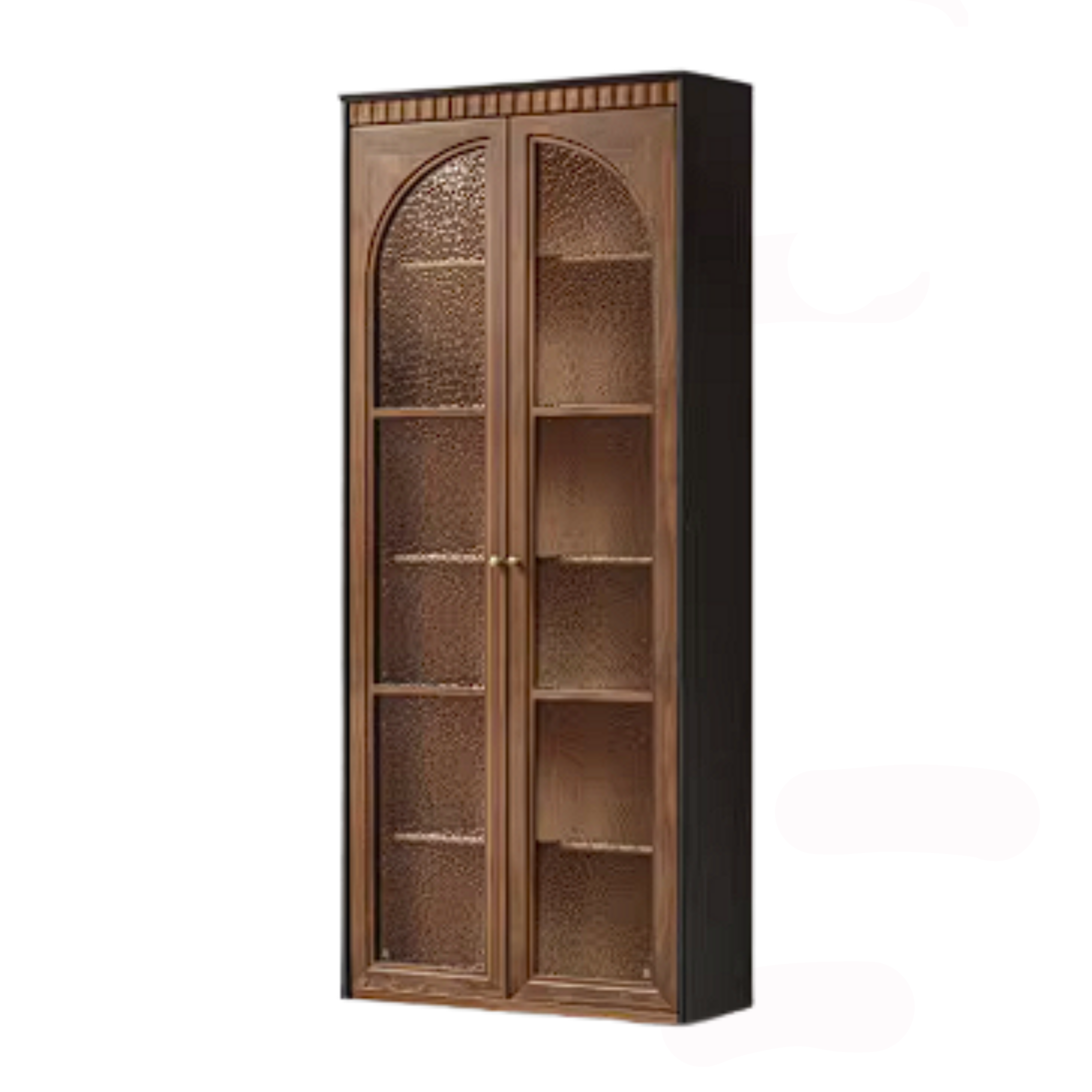 Black Walnut Solid Wood Bookcase with French Retro Display Cabinet