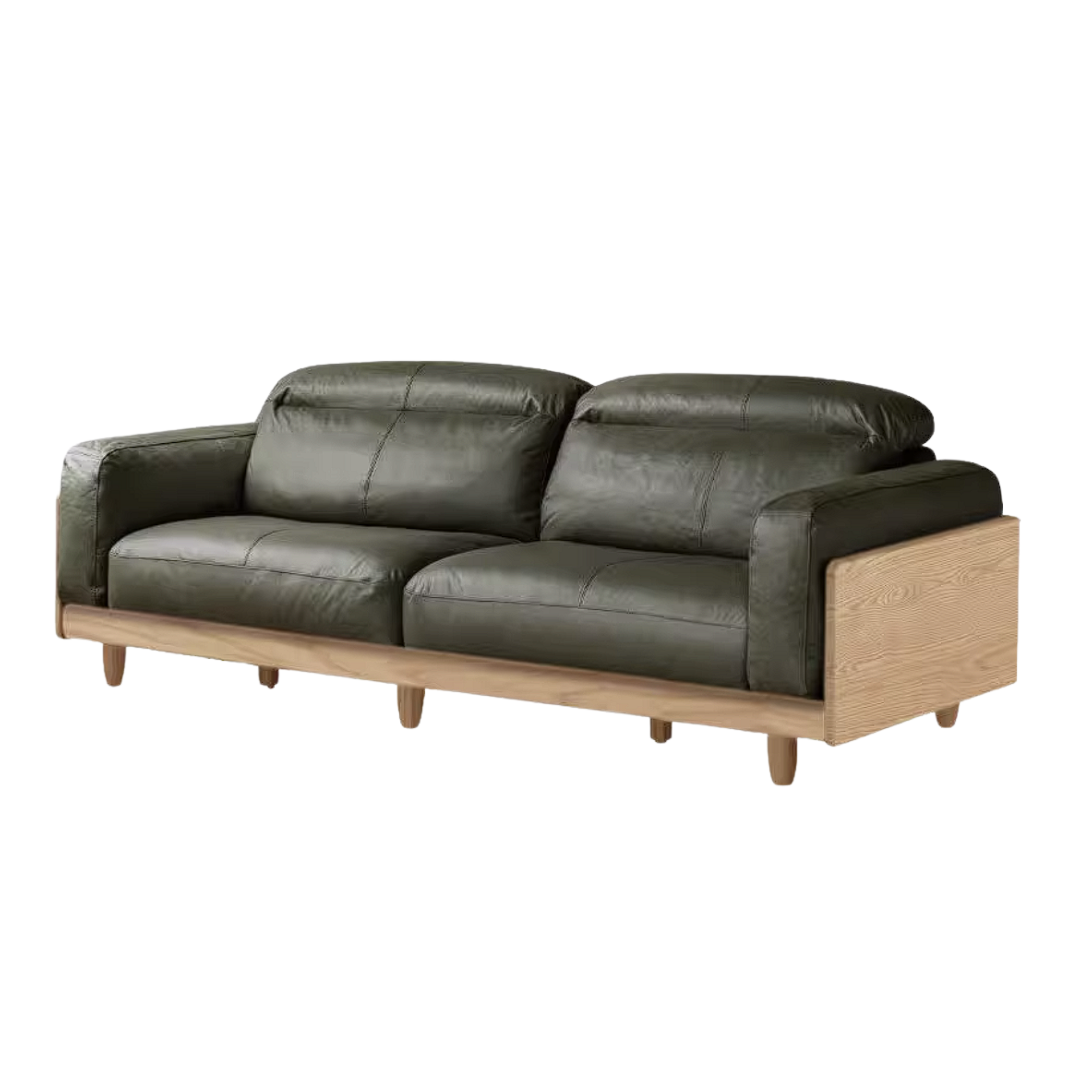 Ash Solid Wood Genuine leather Sofa with Solid Wood Frame and Adjustable Headrest