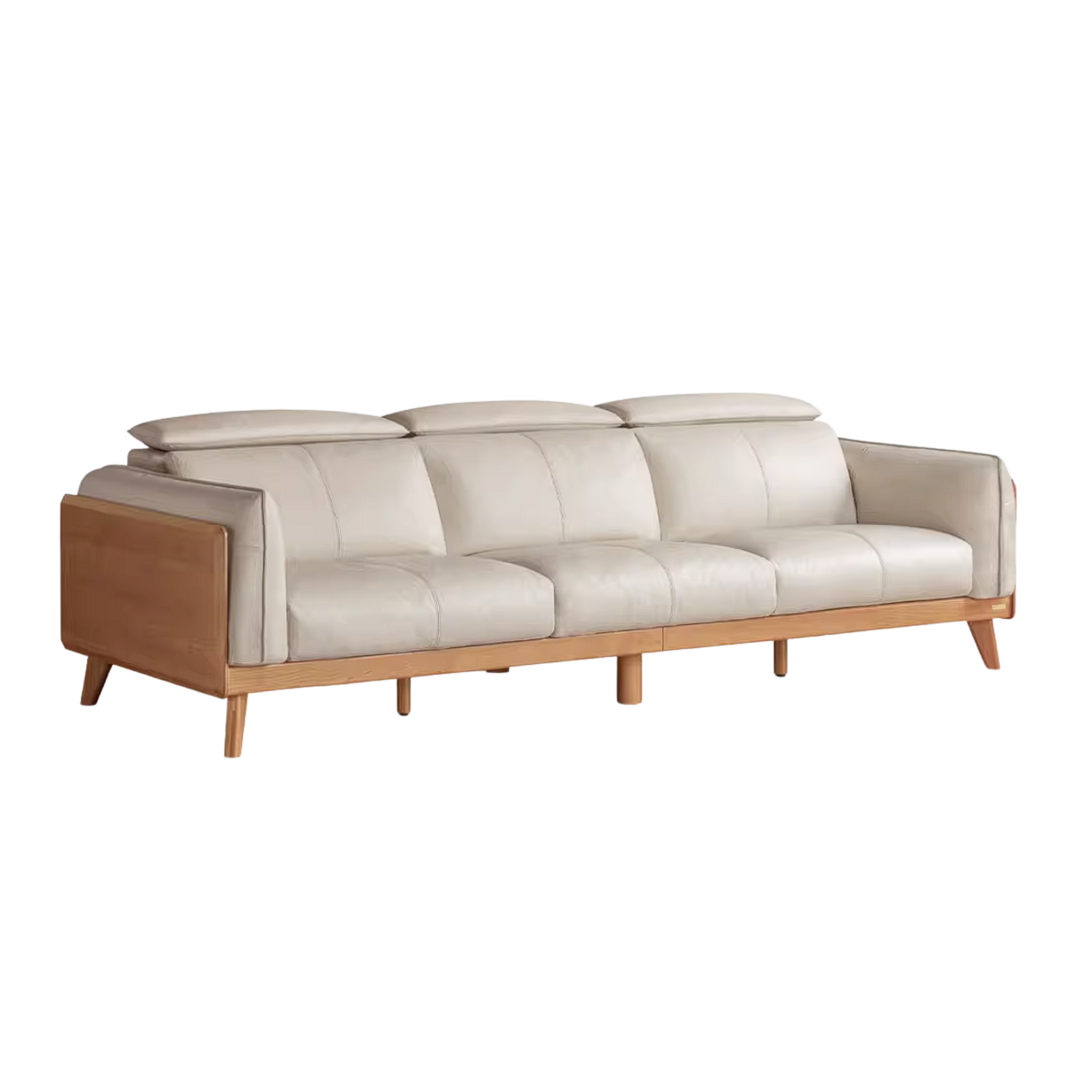 Cherry Wood Solid Wood Sofa Adjustable Headrest Genuine leather, fabric
