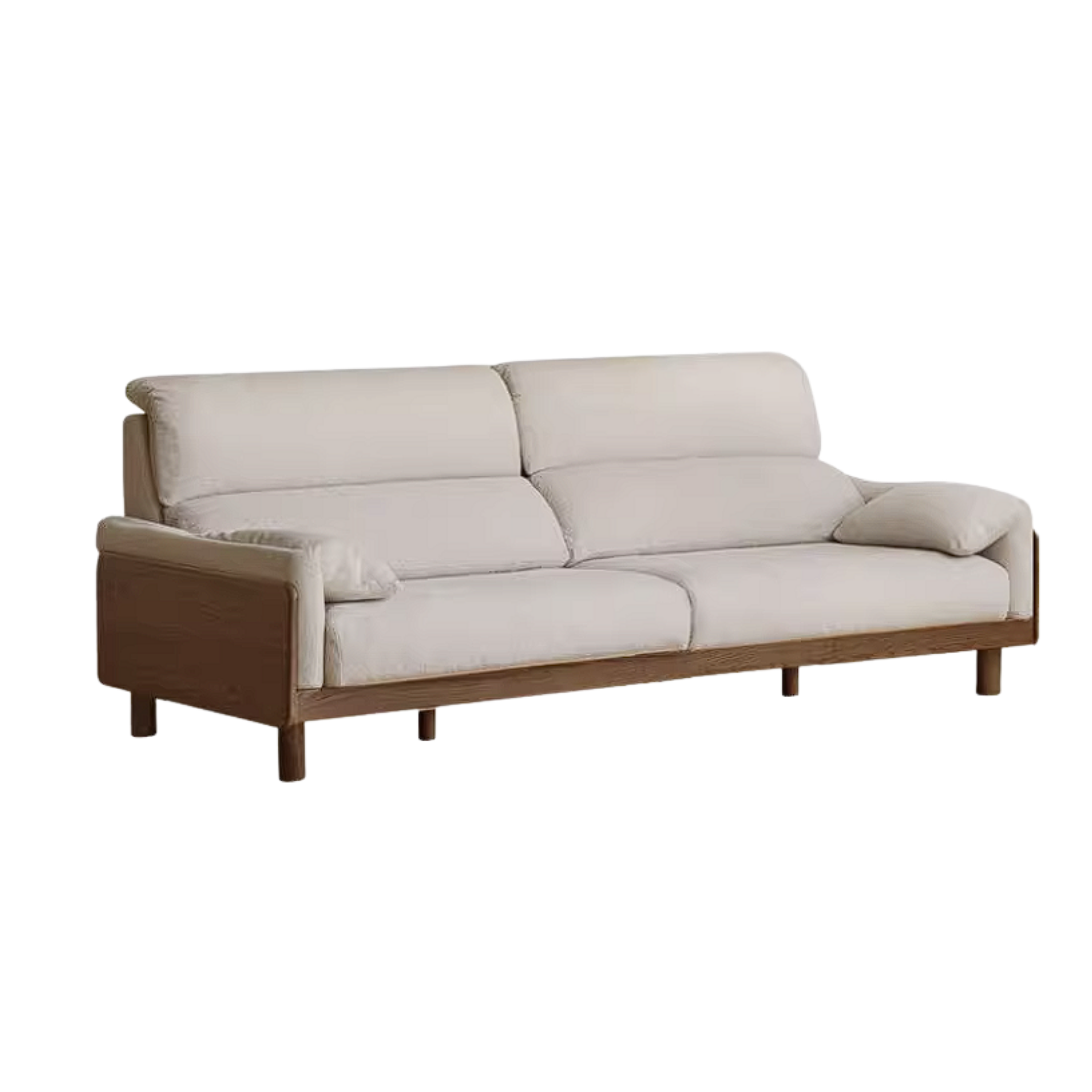 Ash Solid Wood Linen Sofa with Exposed Wood Base