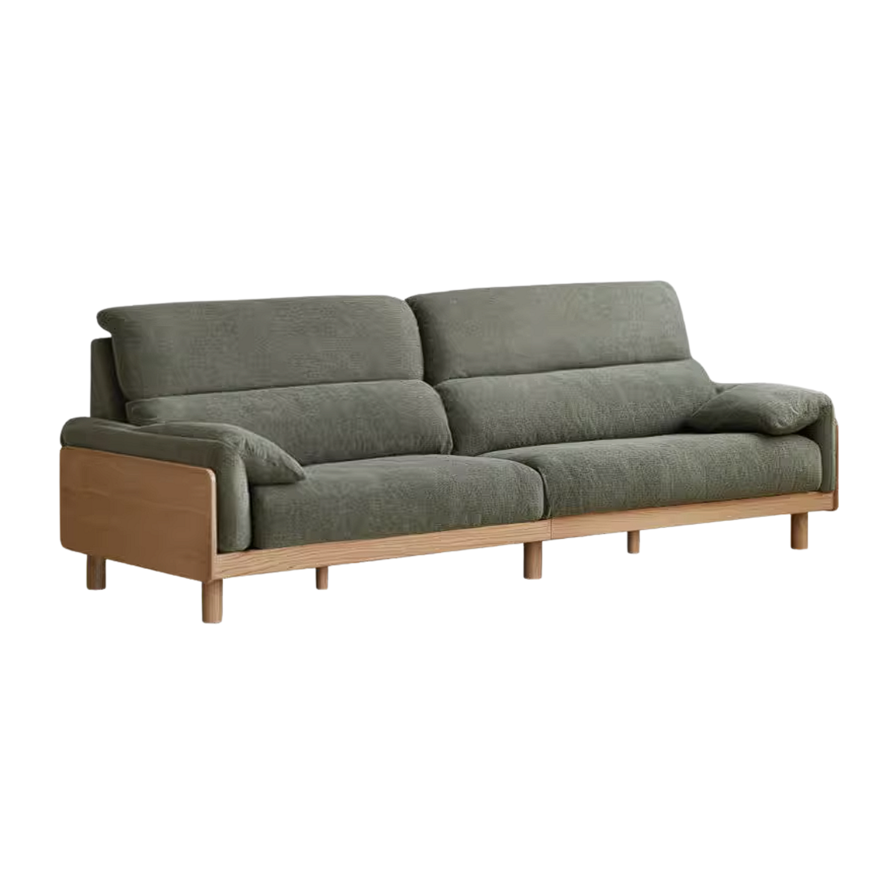 Oak, Ash Solid Wood Linen Sofa with Exposed Wood Base