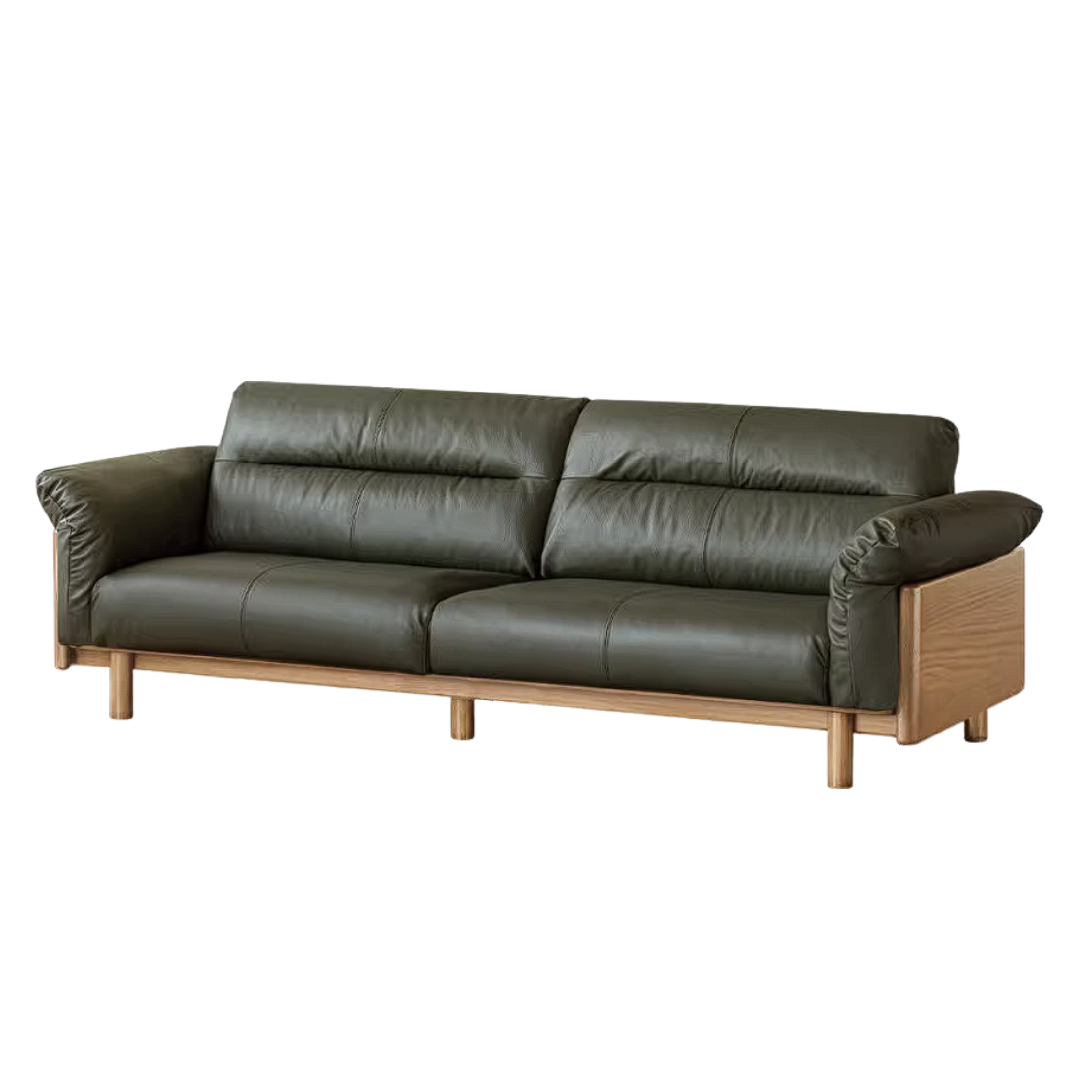 Oak Solid Wood Sofa with Wide Track Arms Genuine leather, fabric, removable and washable