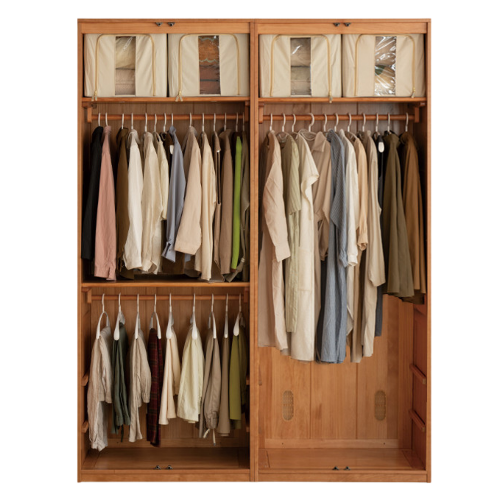 Cherry Solid Wood Swing Door Rattan Wardrobe