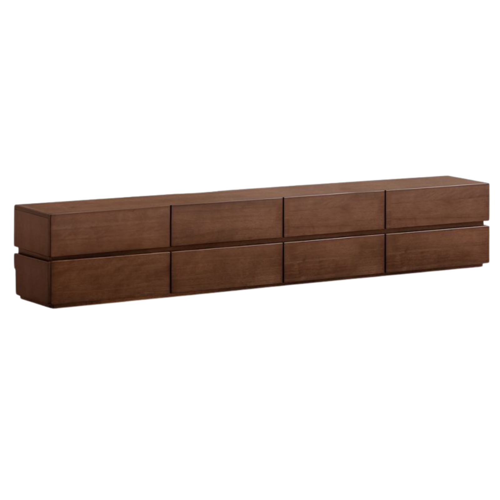 Solid Longan Hardwood Floating Media Console with Push-Open Drawers