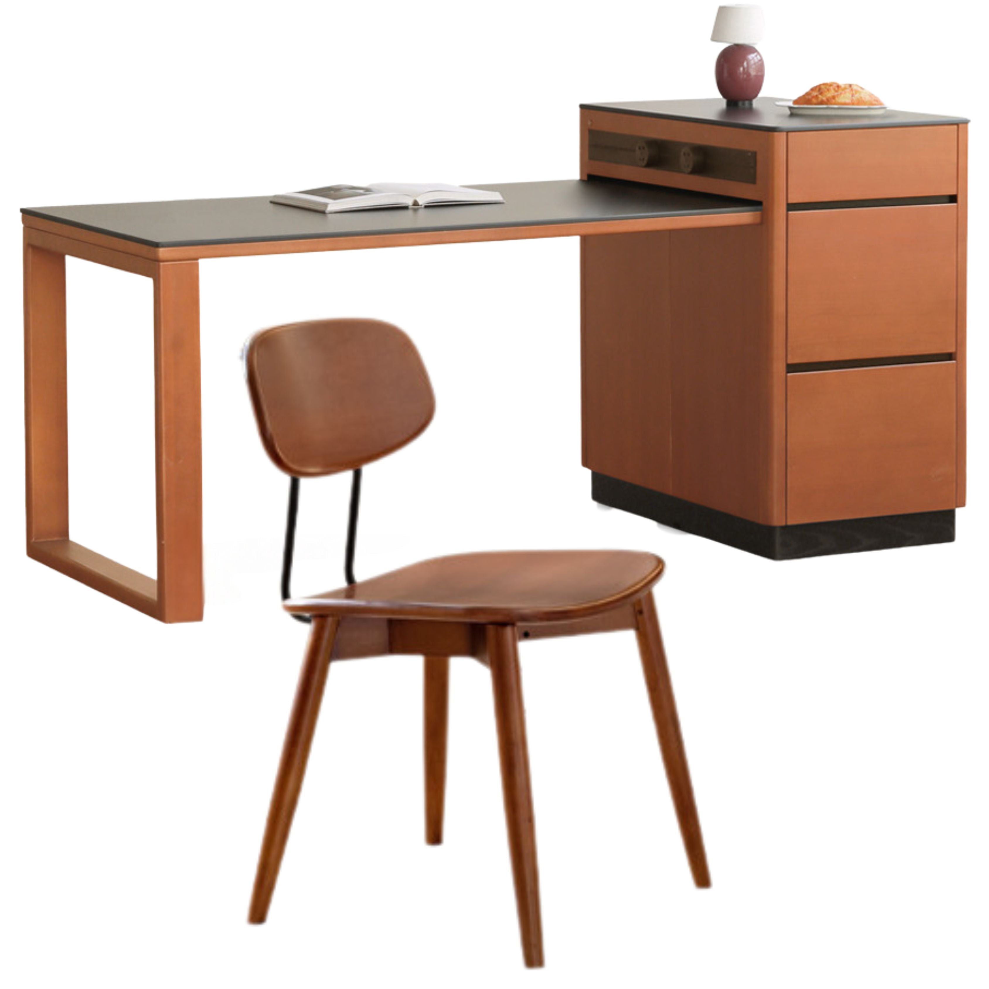 Poplar Solid Wood Island Retro Retractable Rock Plate Table Integrated
