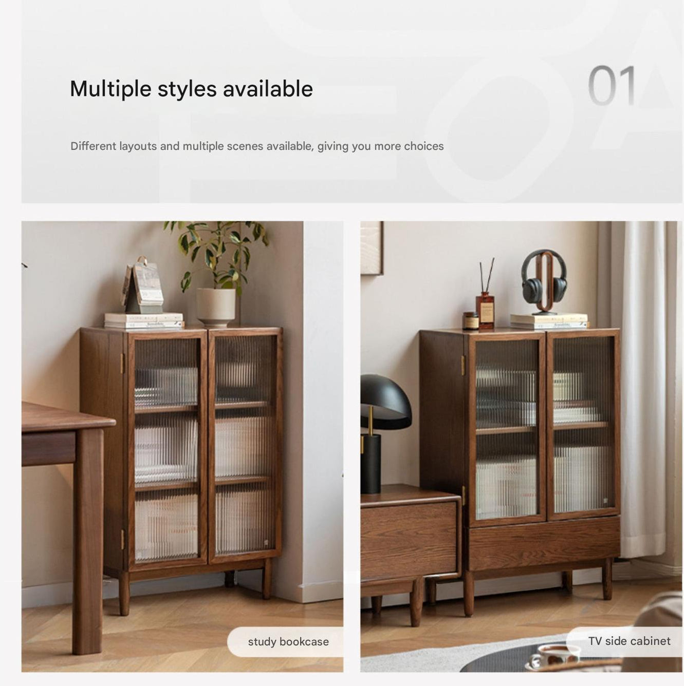 Oak, Solid Rubberwood Modern Side Cabinet.