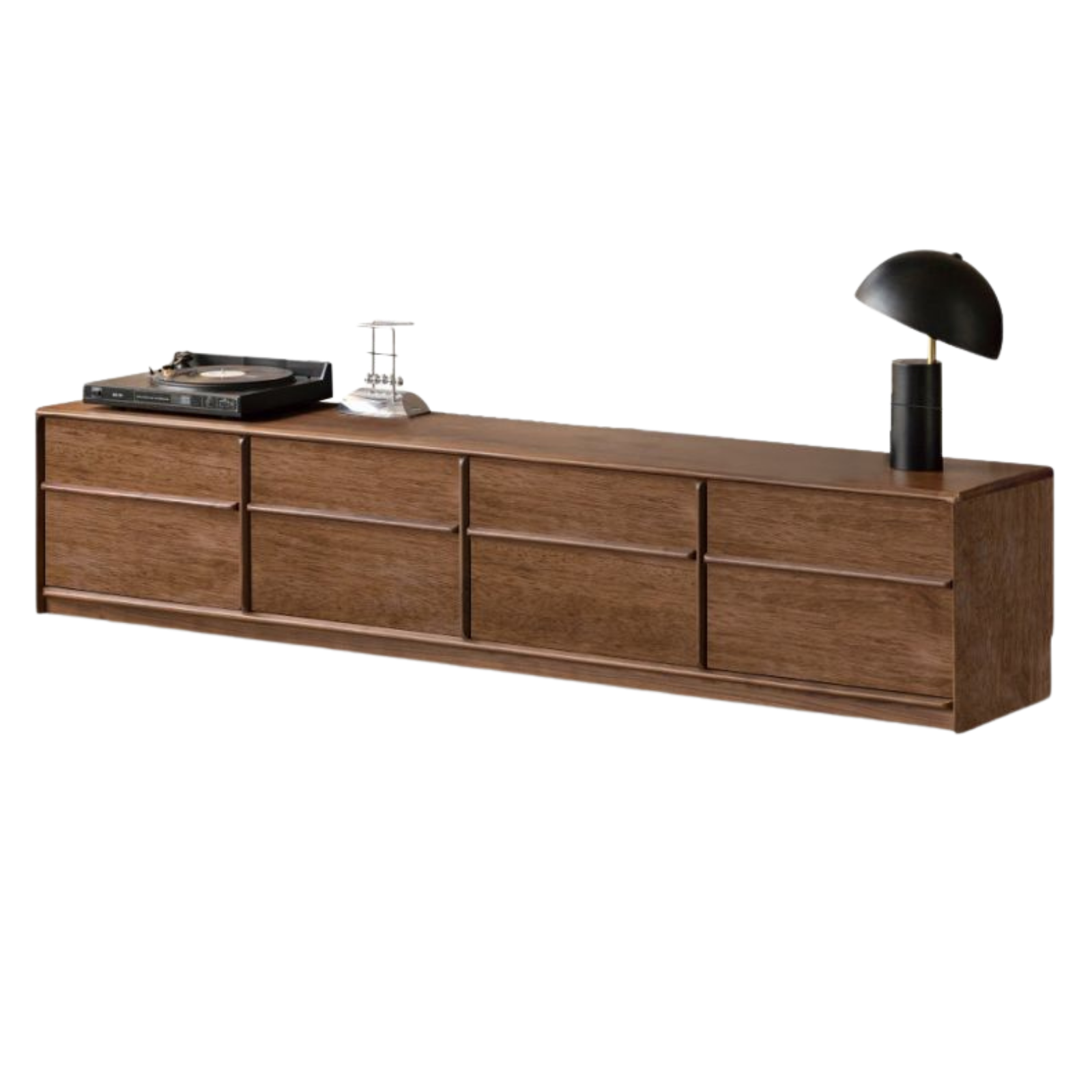 Sandalwood Solid Wood Low Profile TV Console with Fluted Panels