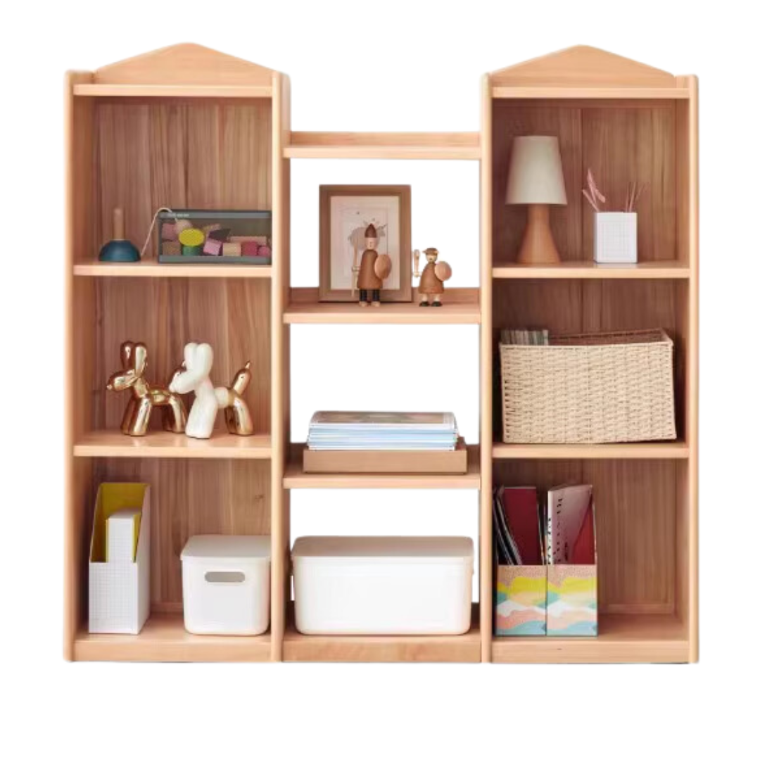 Beech Solid Wood Combination Bookshelf, Cabinet