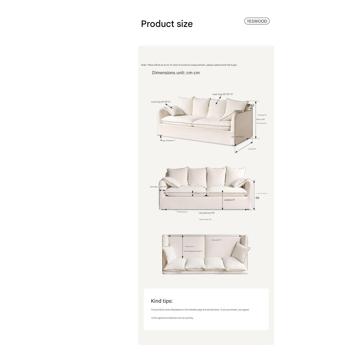 100%Cotton & Linen Sofa – Cream White Fabric