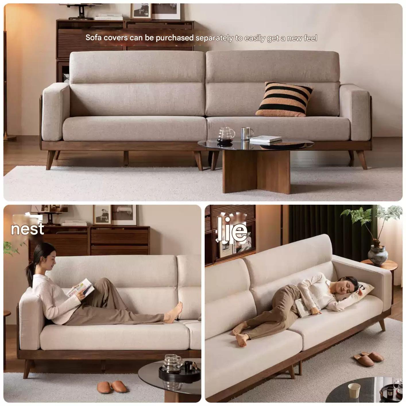 Black Walnut Solid Wood fabric sofa high back