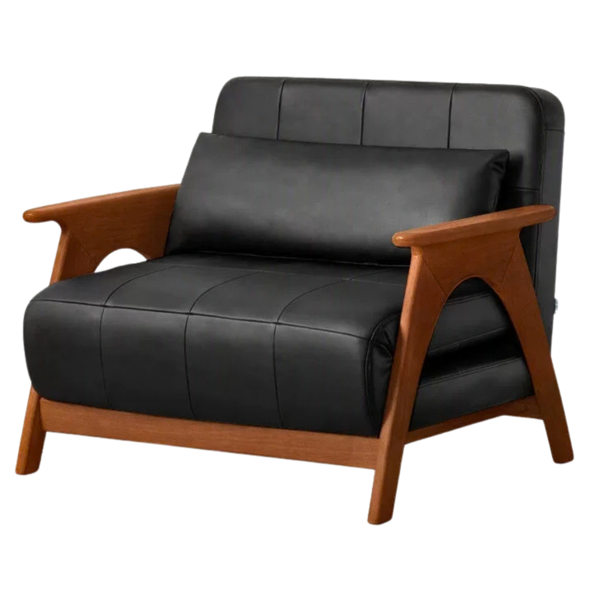 Oak, Beech Solid Wood Folding Sofa Bed Chair in Faux Leather