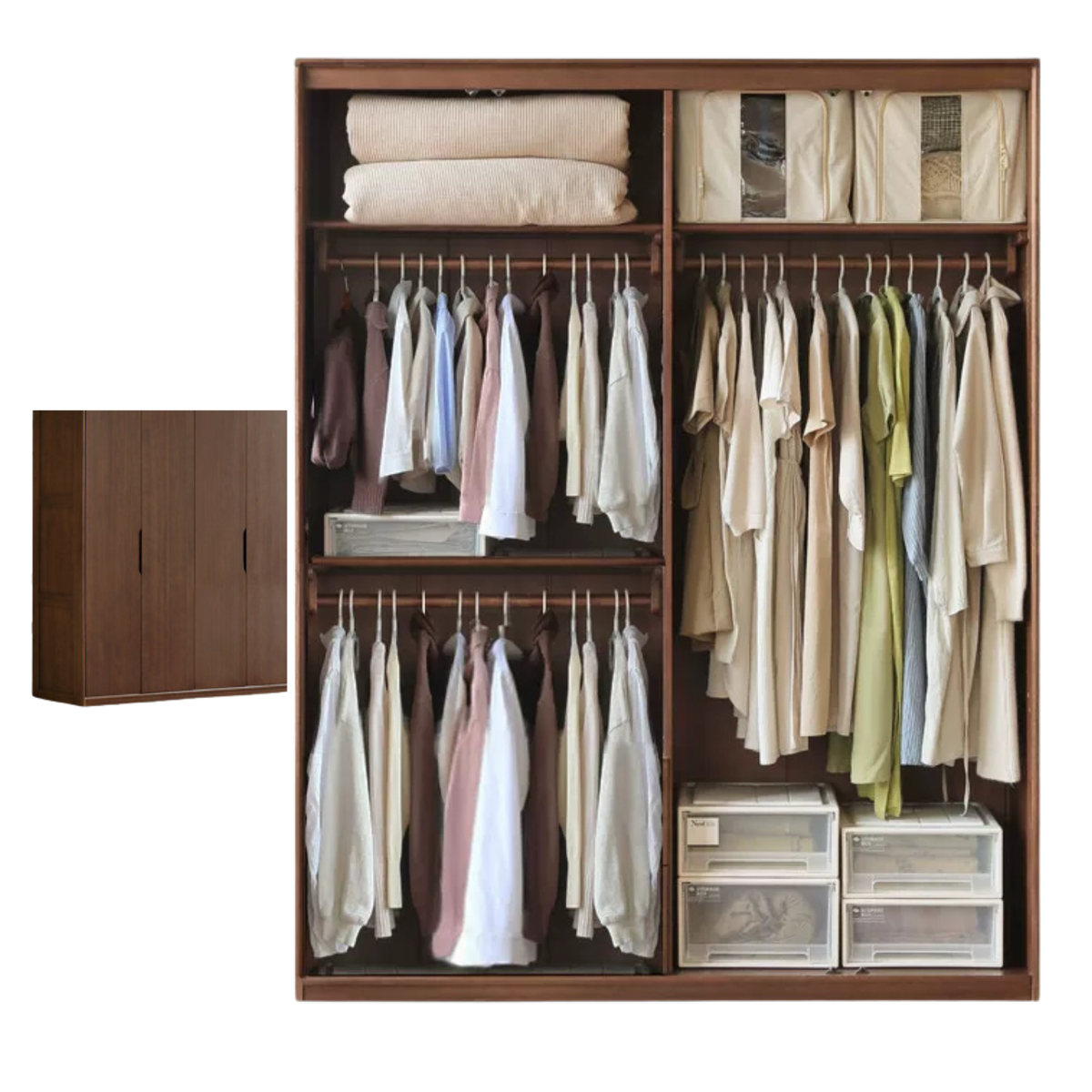 Black Walnut, Sandalwood Solid Wood Large Wardrobe