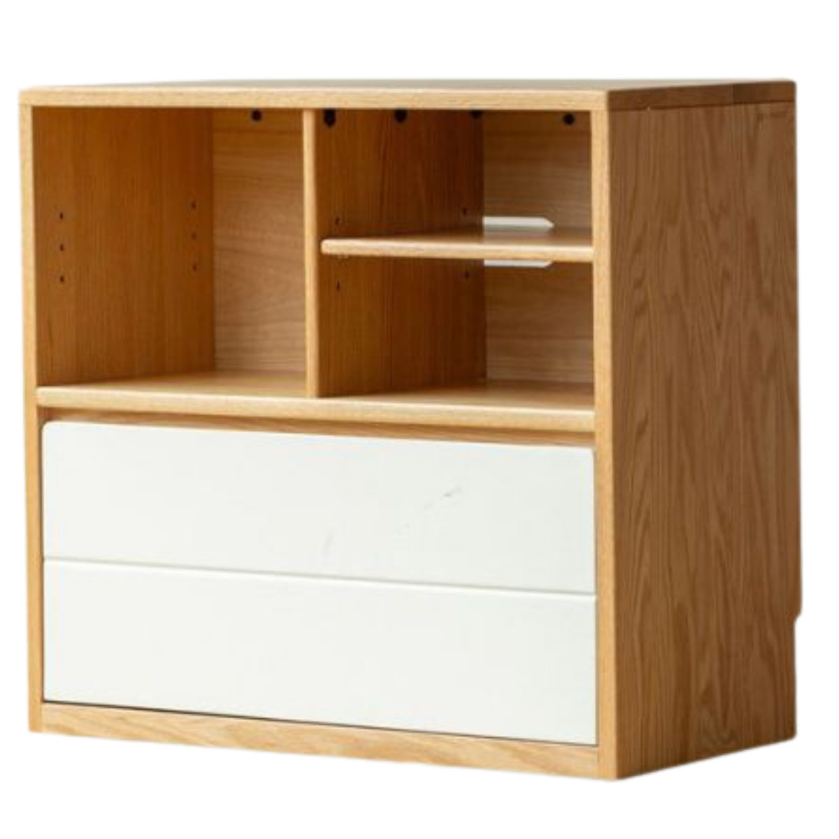 Oak Solid Wood Modular TV Cabinet System with Two-Tone Sliding Doors
