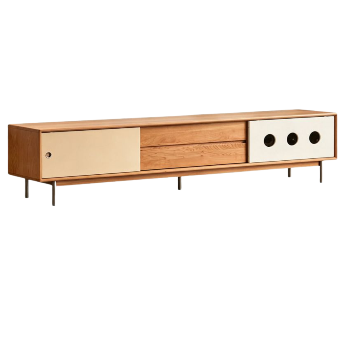 Cherry Solid Wood Bauhaus TV Stand with Color-Block Storage