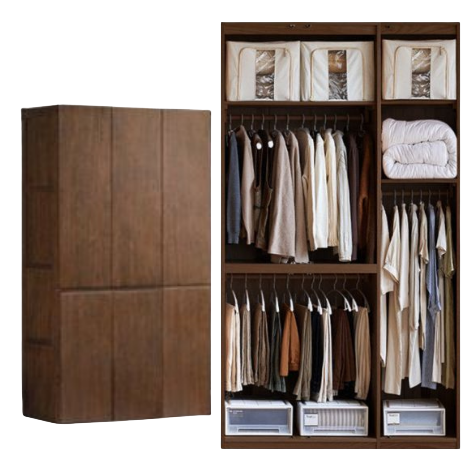 Black Walnut Solid Wood Wardrobe with Italian Style and Storage Cabinet