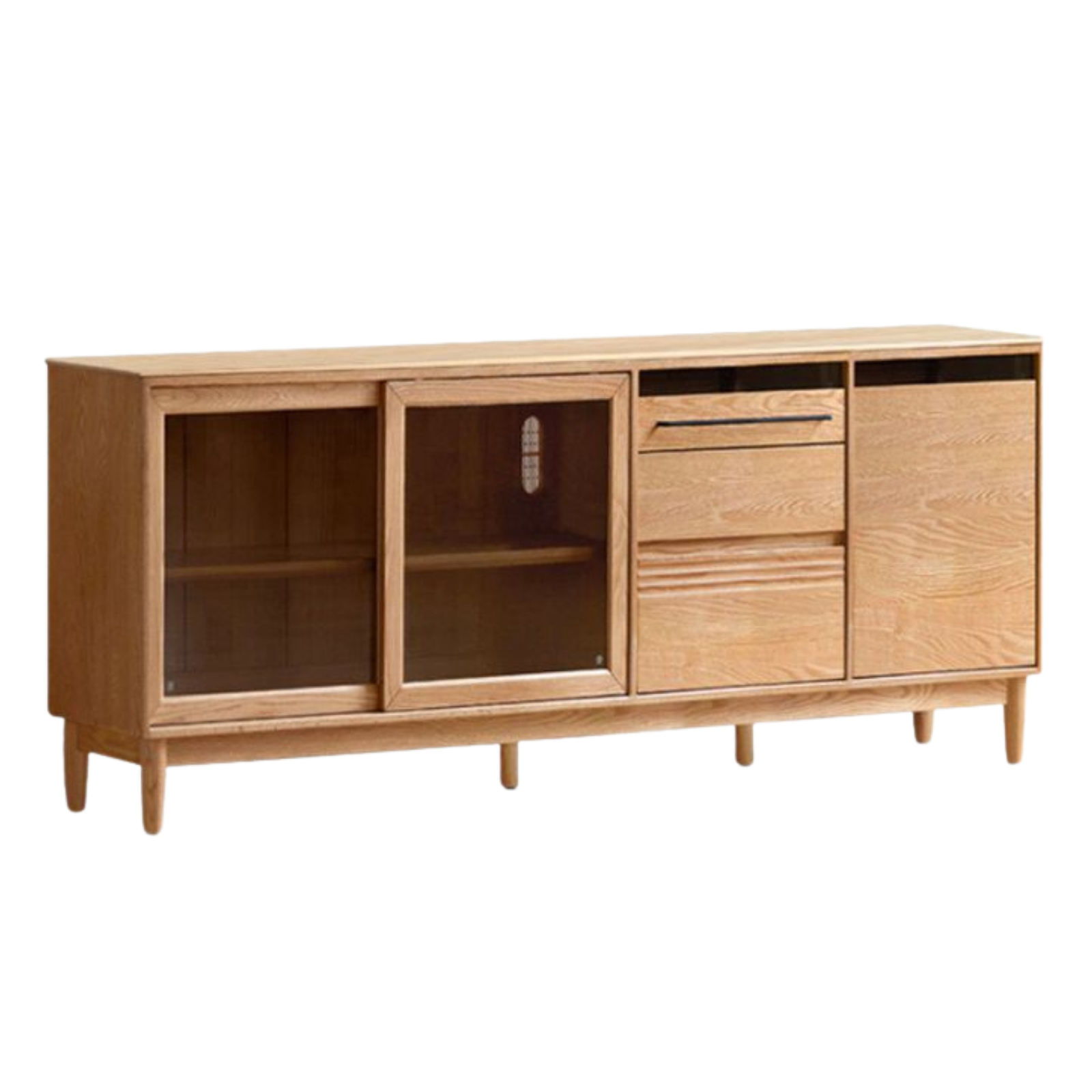 Oak Solid Wood Buffet Cabinet with Slab Surface, Sideboard