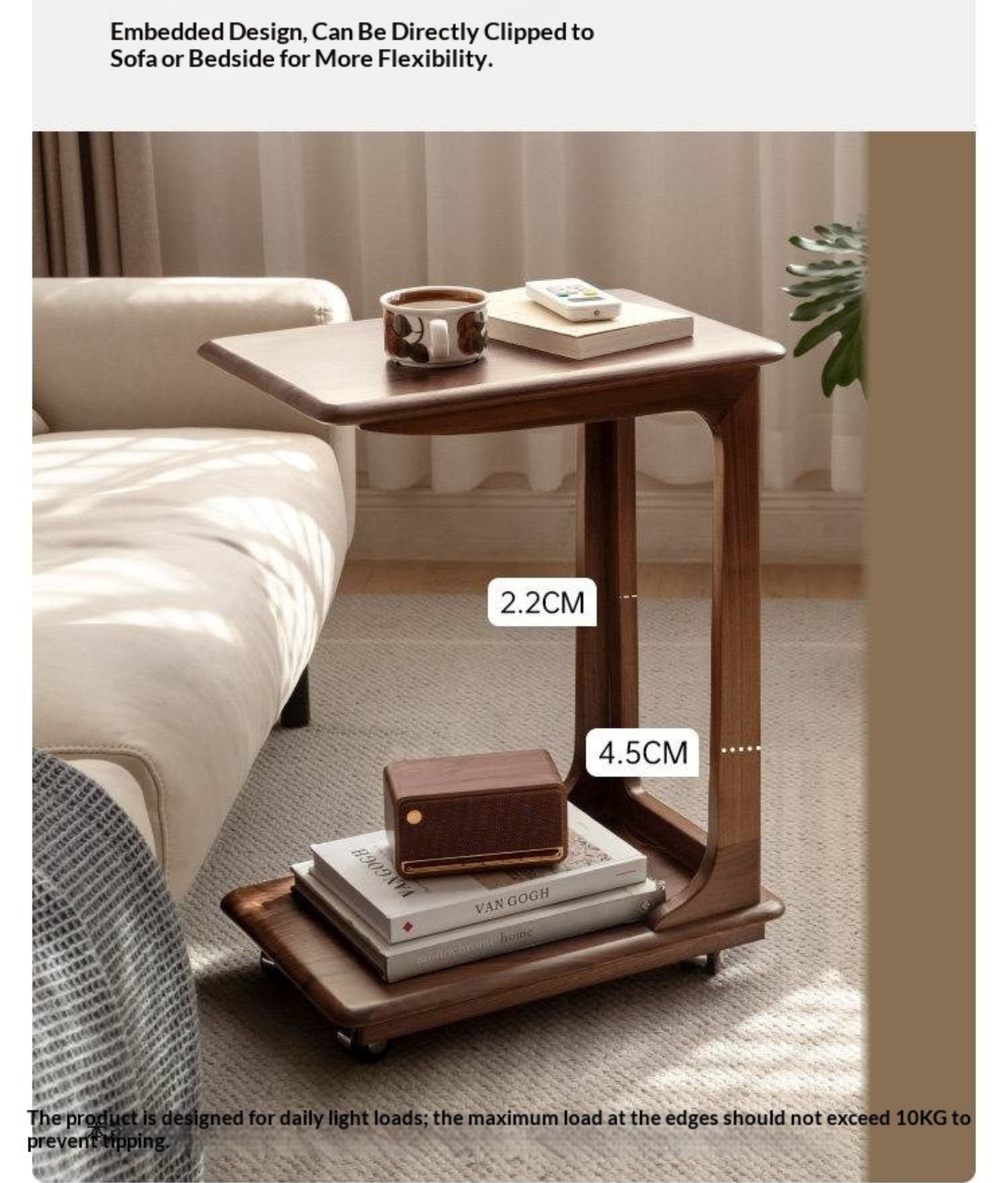 Sandalwood Solid Wood Movable Side Table Modern Aesthetic