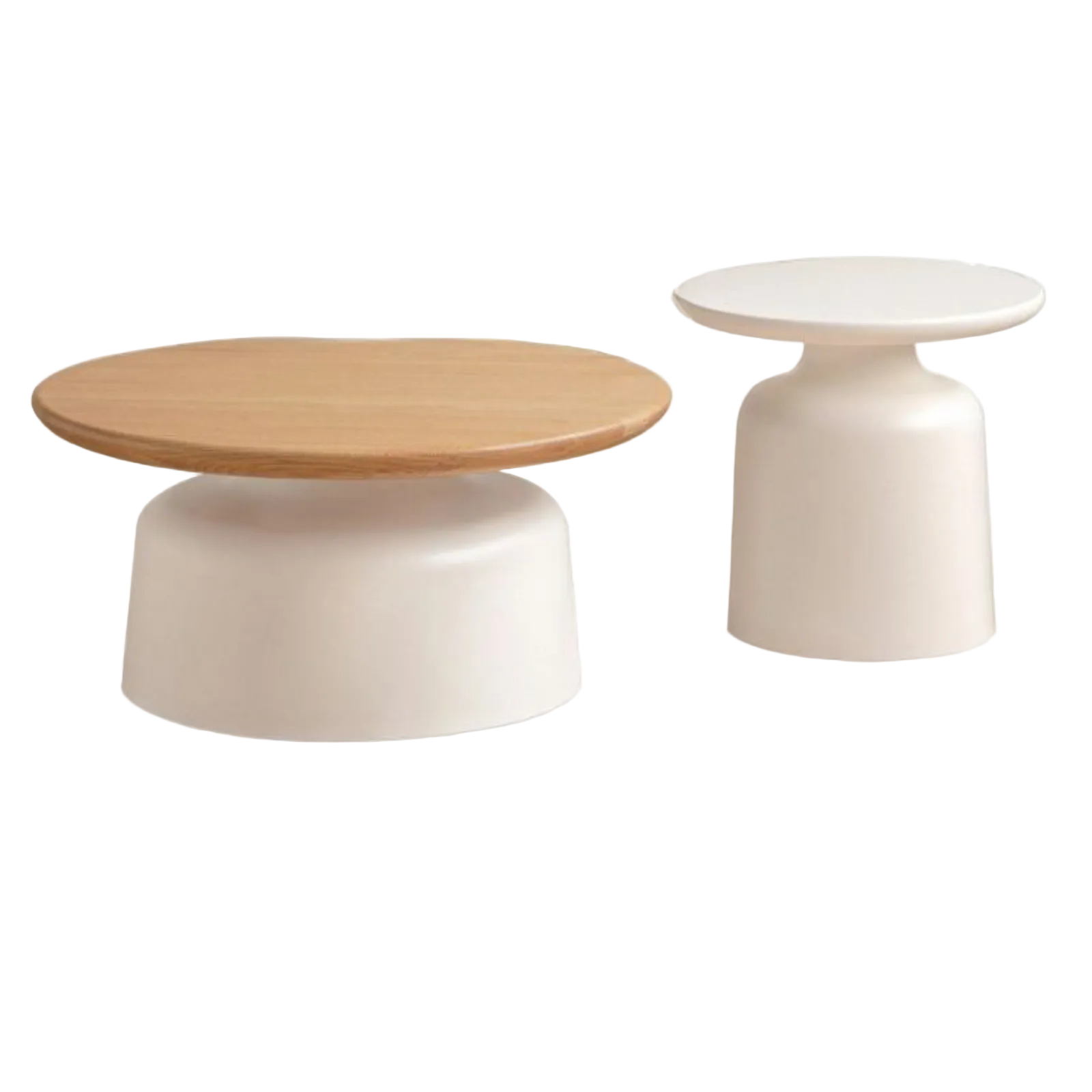 Oak Solid Wood, Solid RubberWood Round Nesting Coffee Tables, Modern Cream Style