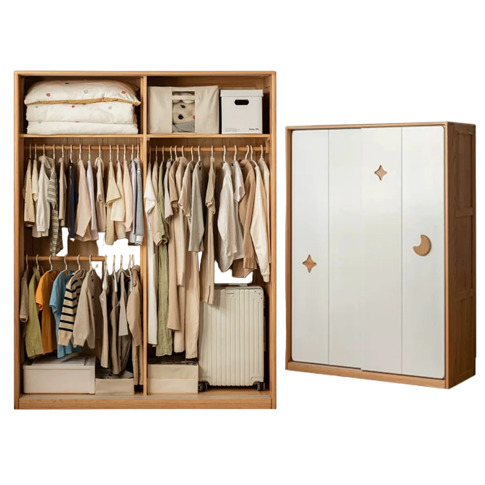 Oak Solid Wood, Solid RubberWood  Kids Sliding Door Wardrobe