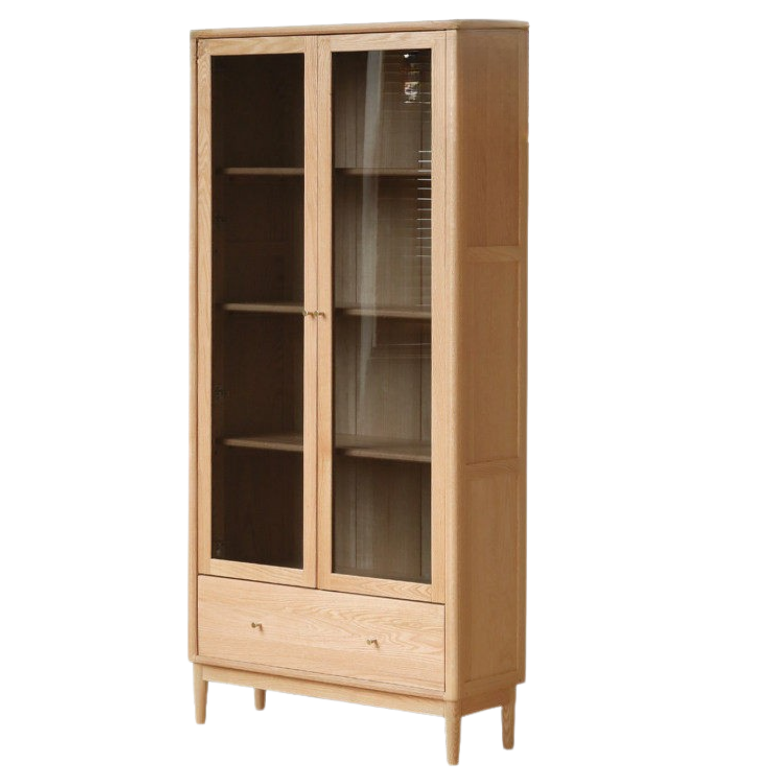Oak, Ash Solid Wood Modern Glass Door Bookcase