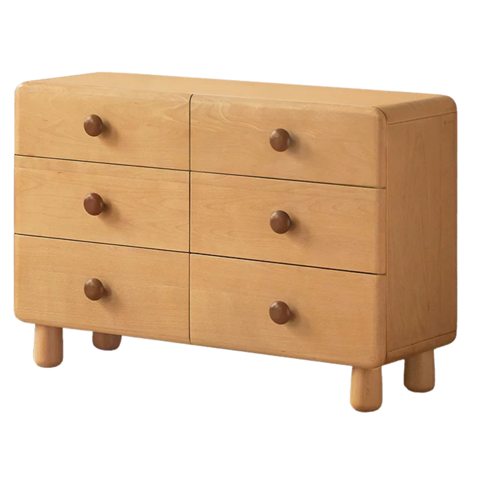 Beech Solid Wood, Solid RubberWood Kids Tall Dresser with Rounded Corners and Colorful Knobs