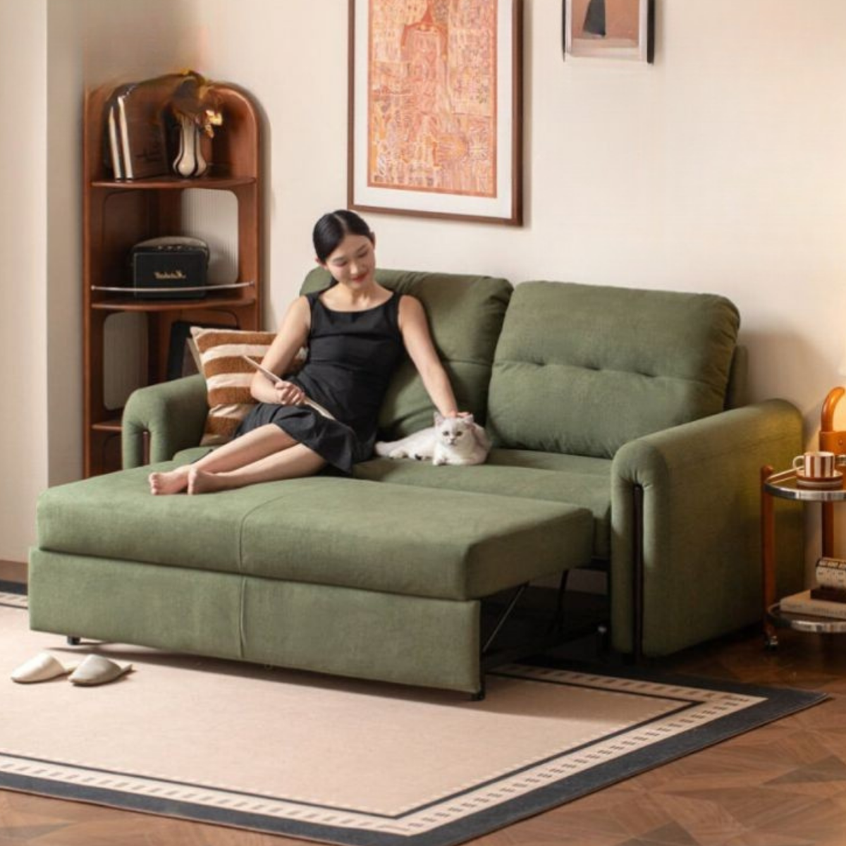 Loveseat Sleeper Sofa with Tufted Channel Back Cushions