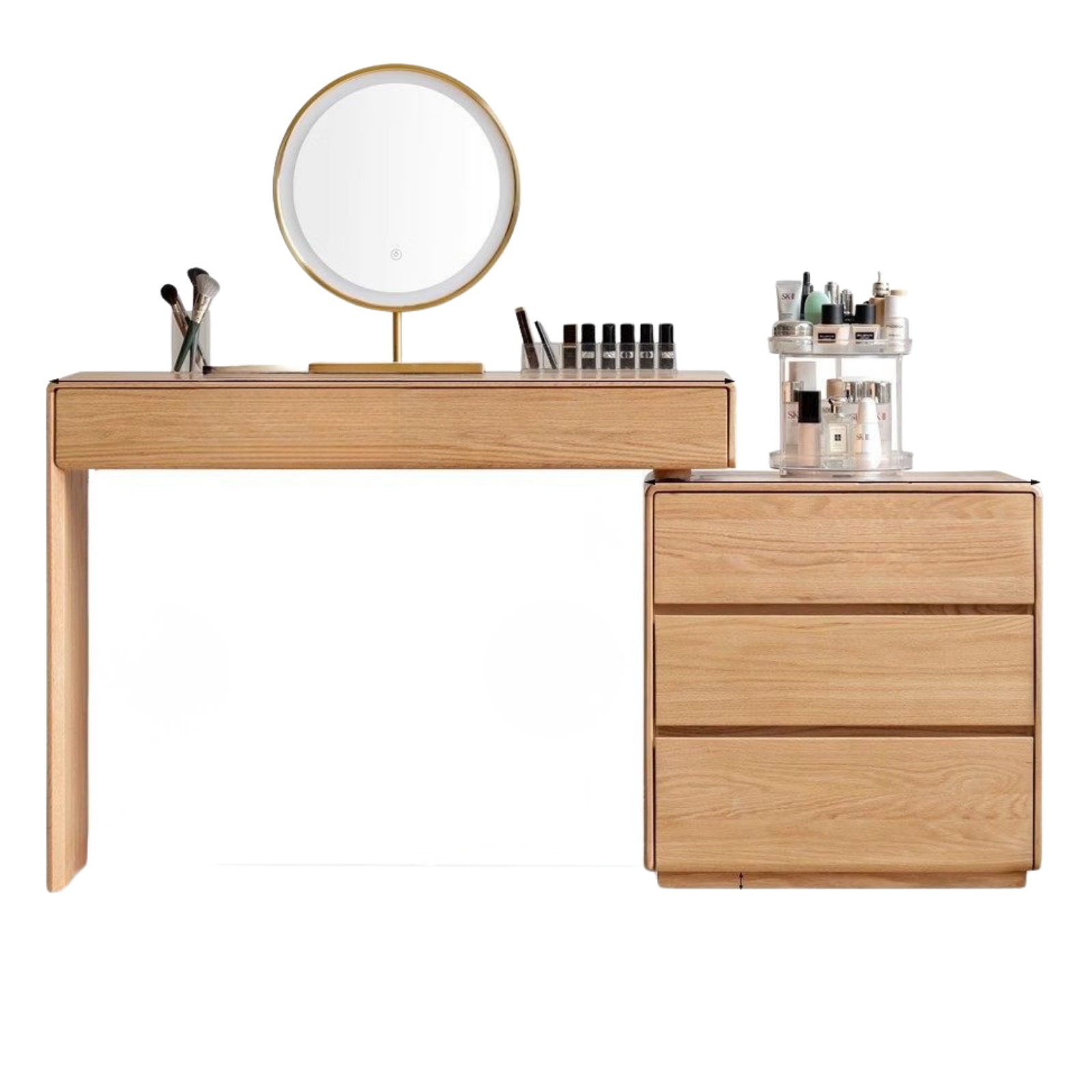 Oak, Ash Solid Wood Retractable Vanity Table Storage Cabinet.