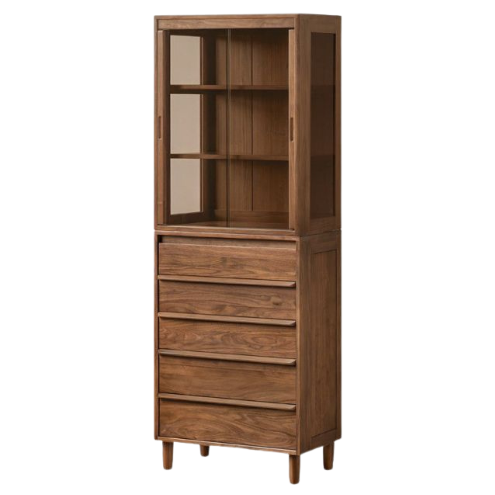 Black Walnut Solid Wood display side cabinet with drawers