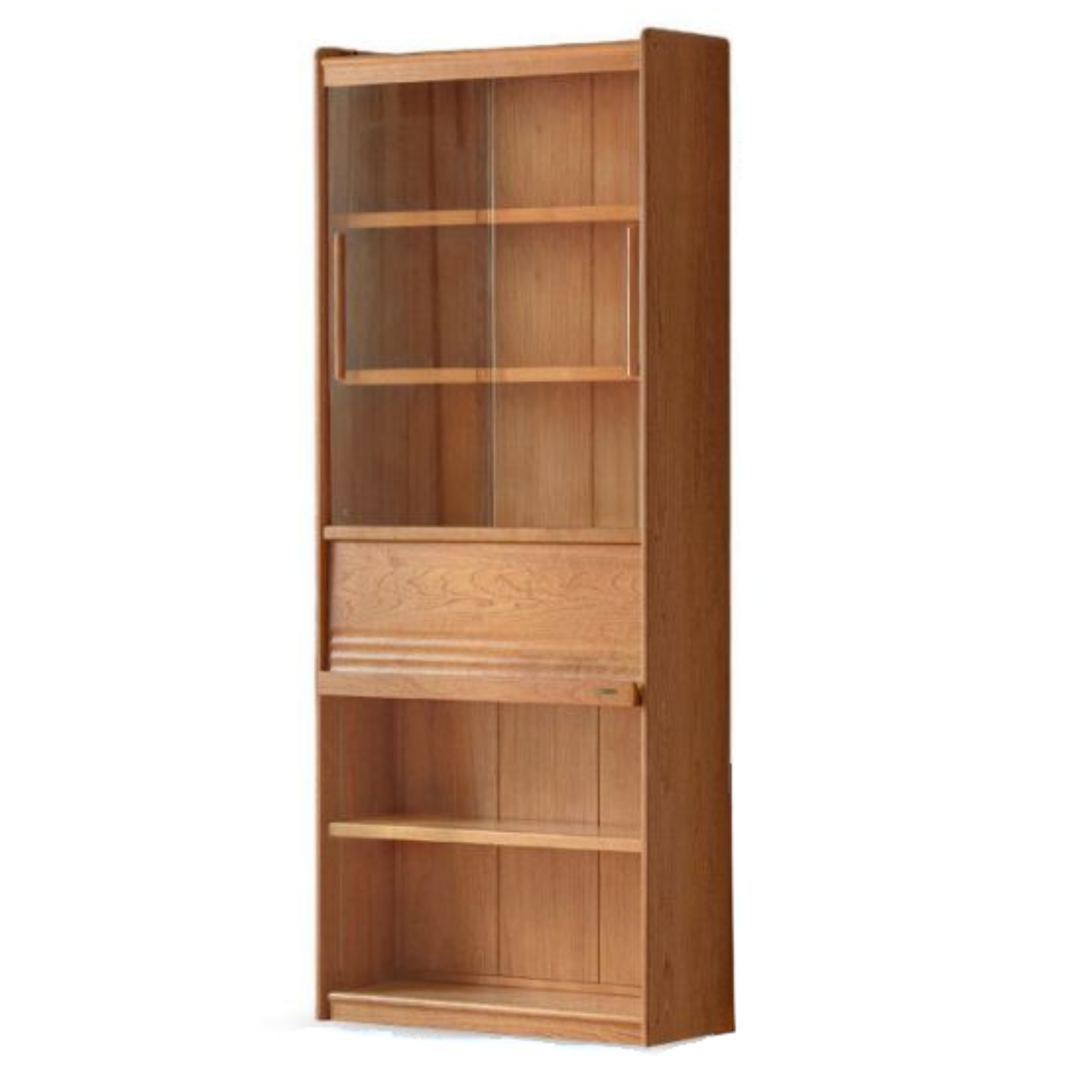 Cherry Solid Wood Bookcase with Wall Integration and Floor Storage Cabinet