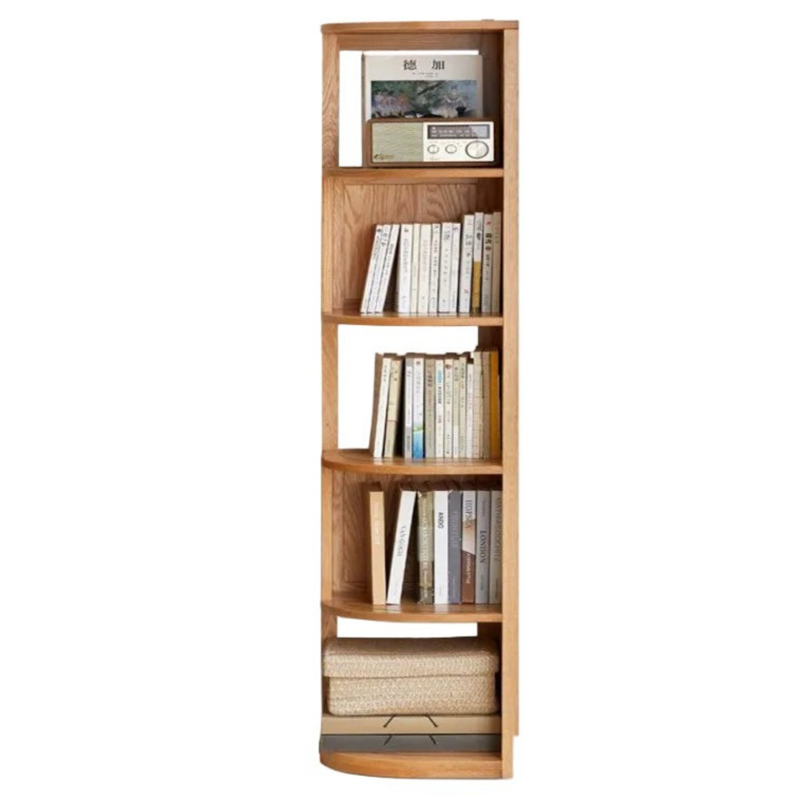 Solid Rubberwood, Oak, Ash Solid Wood Triangle Corner Bookshelf with Multi-Layer Shelving