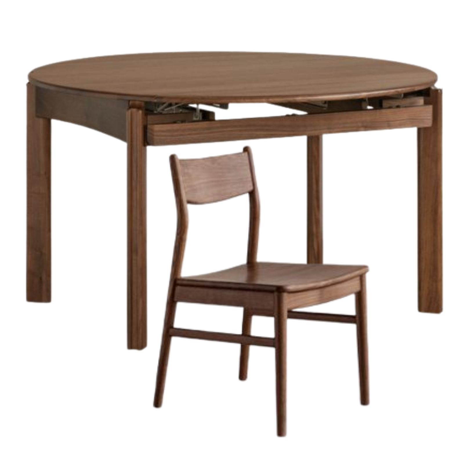 Black Walnut Solid Wood Retractable Round Dining Table
