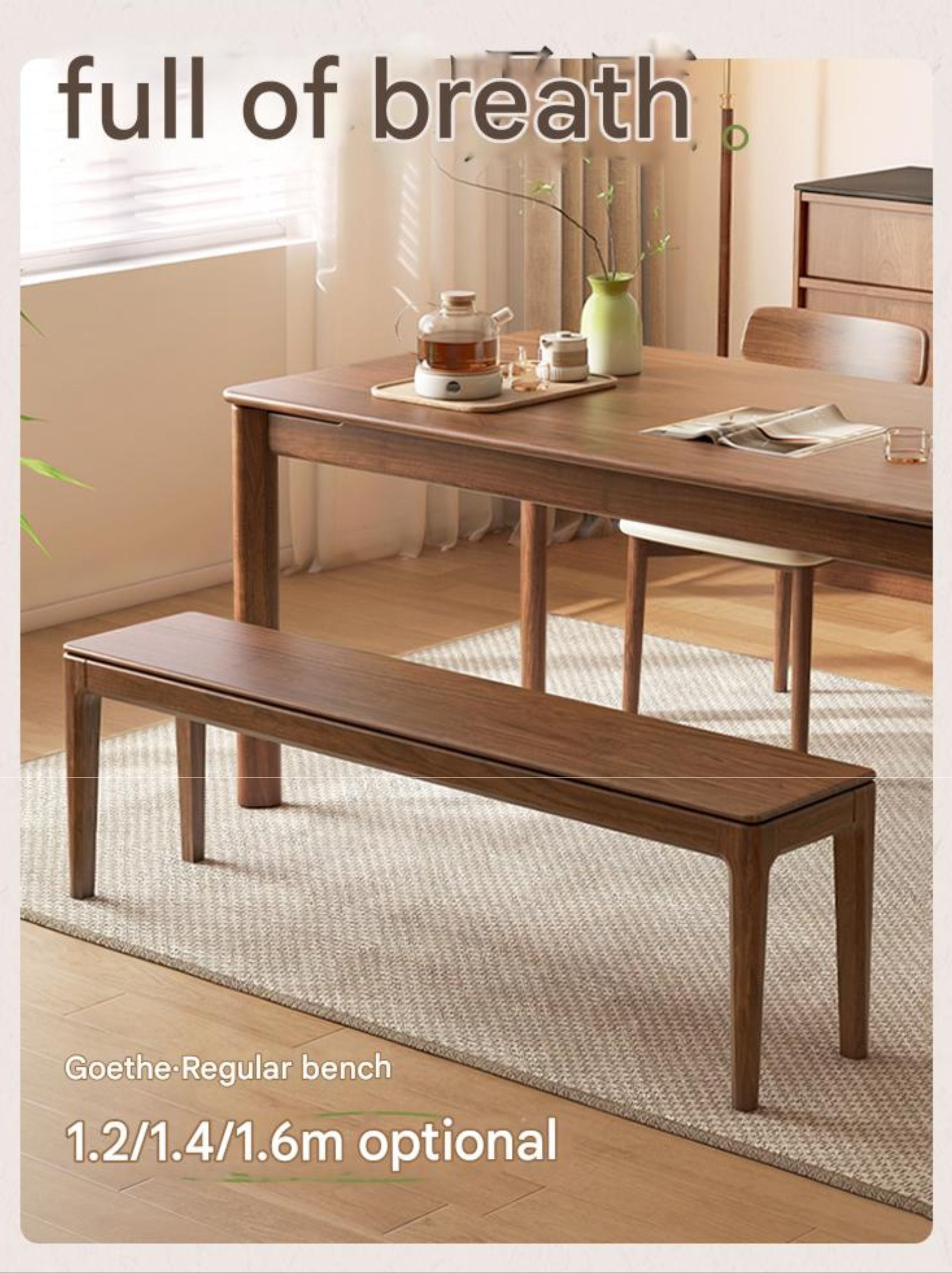 Black Walnut, Oak Solid Wood Nordic Long Bench