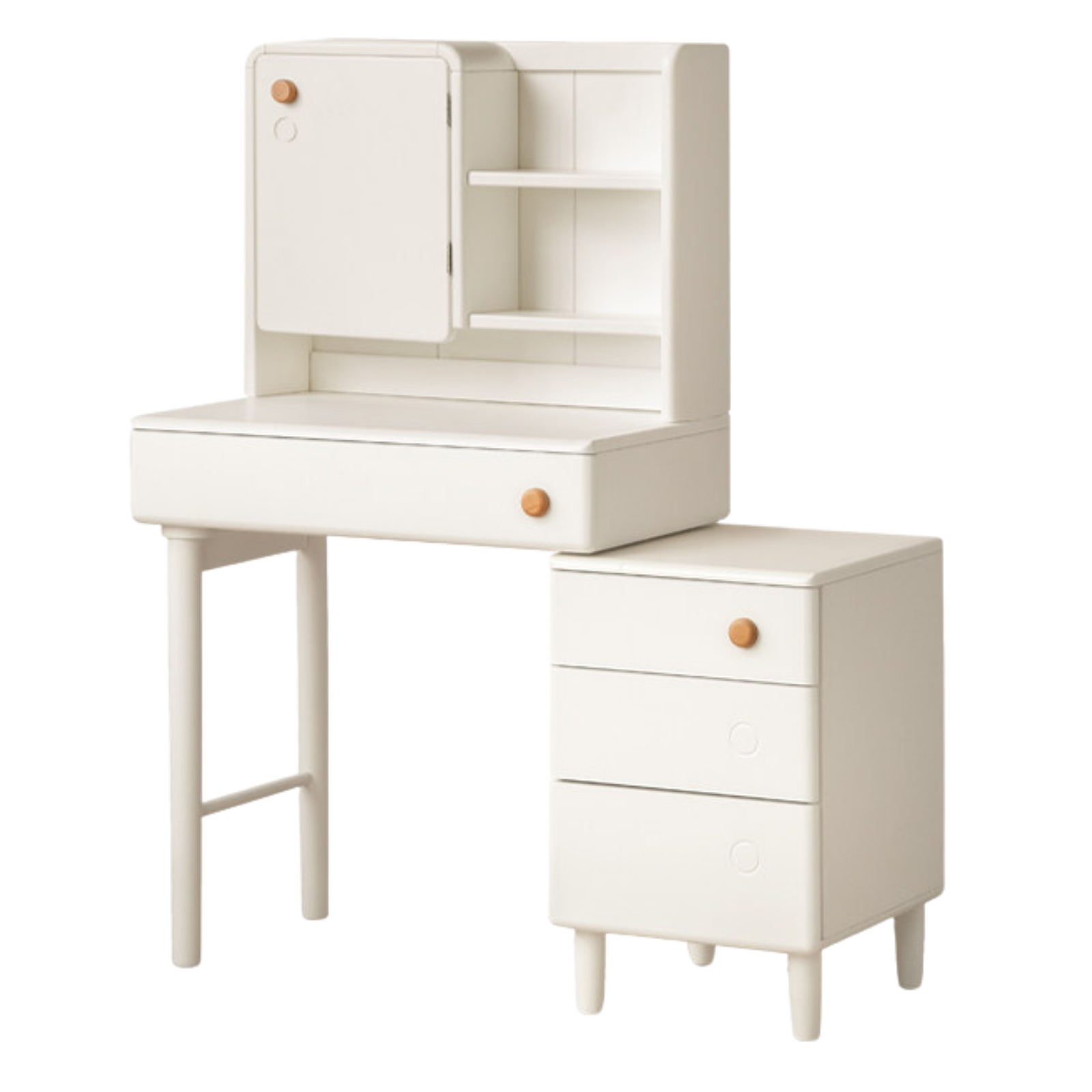 Solid Rubberwood Cream Style Vanity Table With Makeup Mirror.