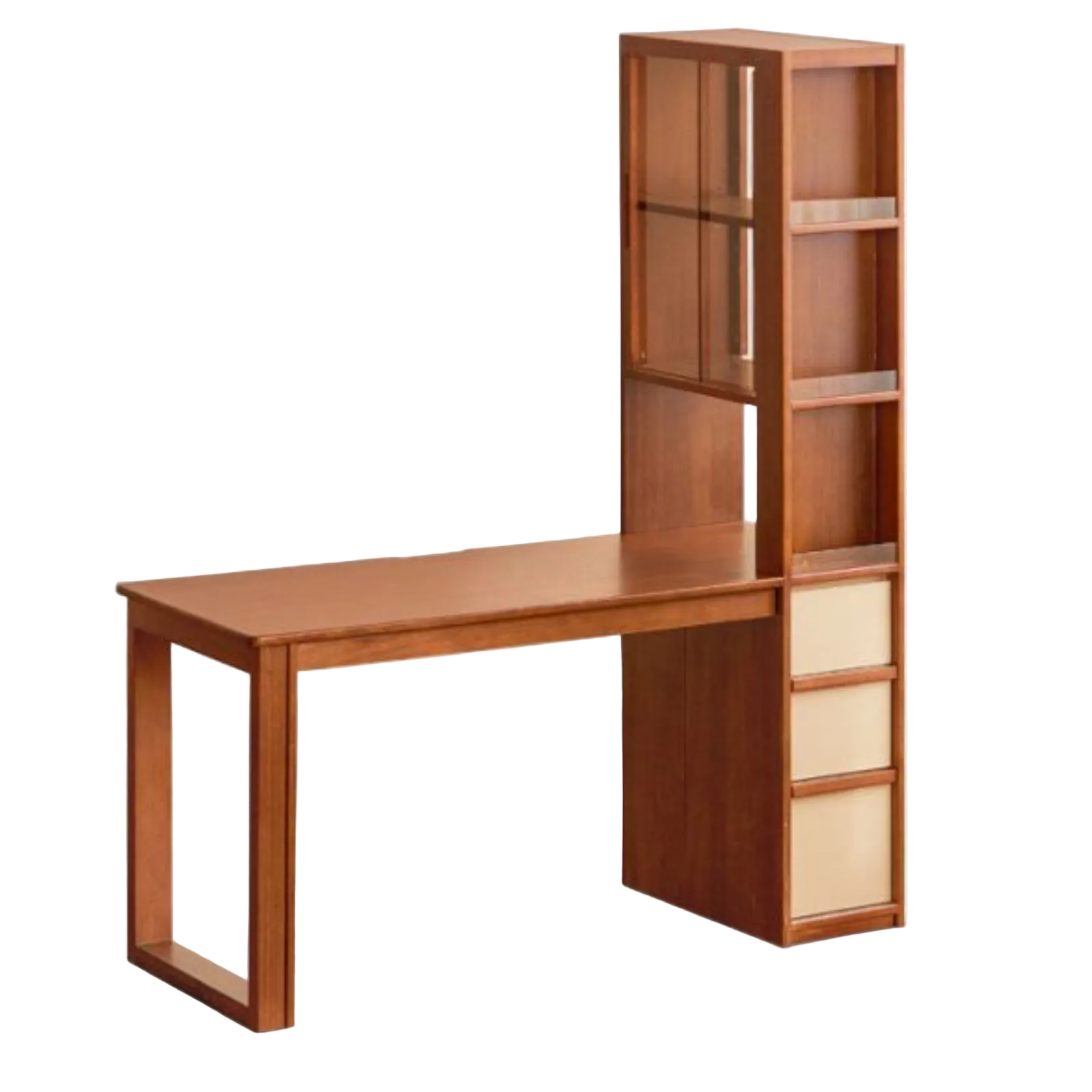 Poplar Solid Wood Retro Style Multifuntional Desk with Integrated Bookshelf