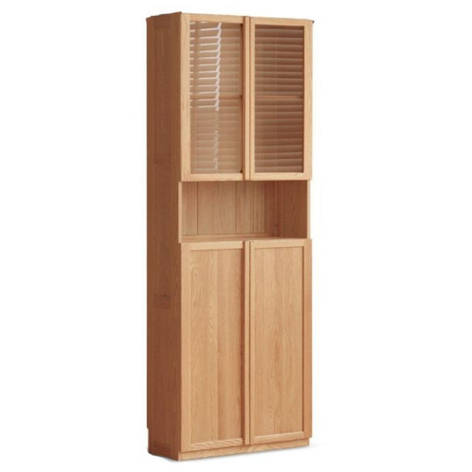 Oak Solid Wood Bookcase with Glass Doors, Large Oak Storage Cabinet for Living Room Display