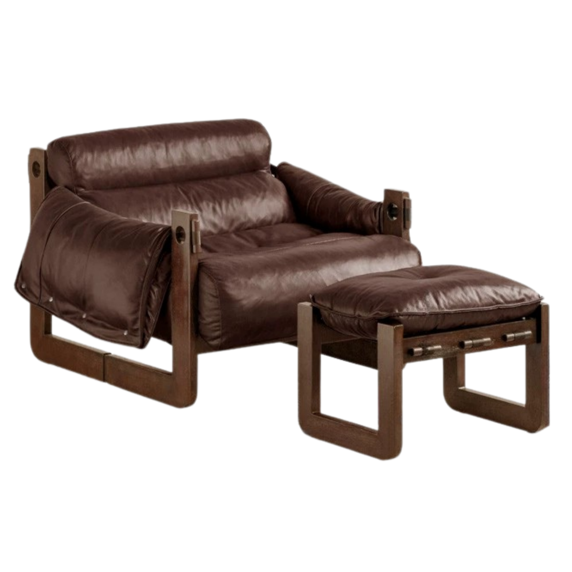 Genuine Leather Ash Solid Wood Sofa Chair, Mid-Century Style, Jersey Island Collection
