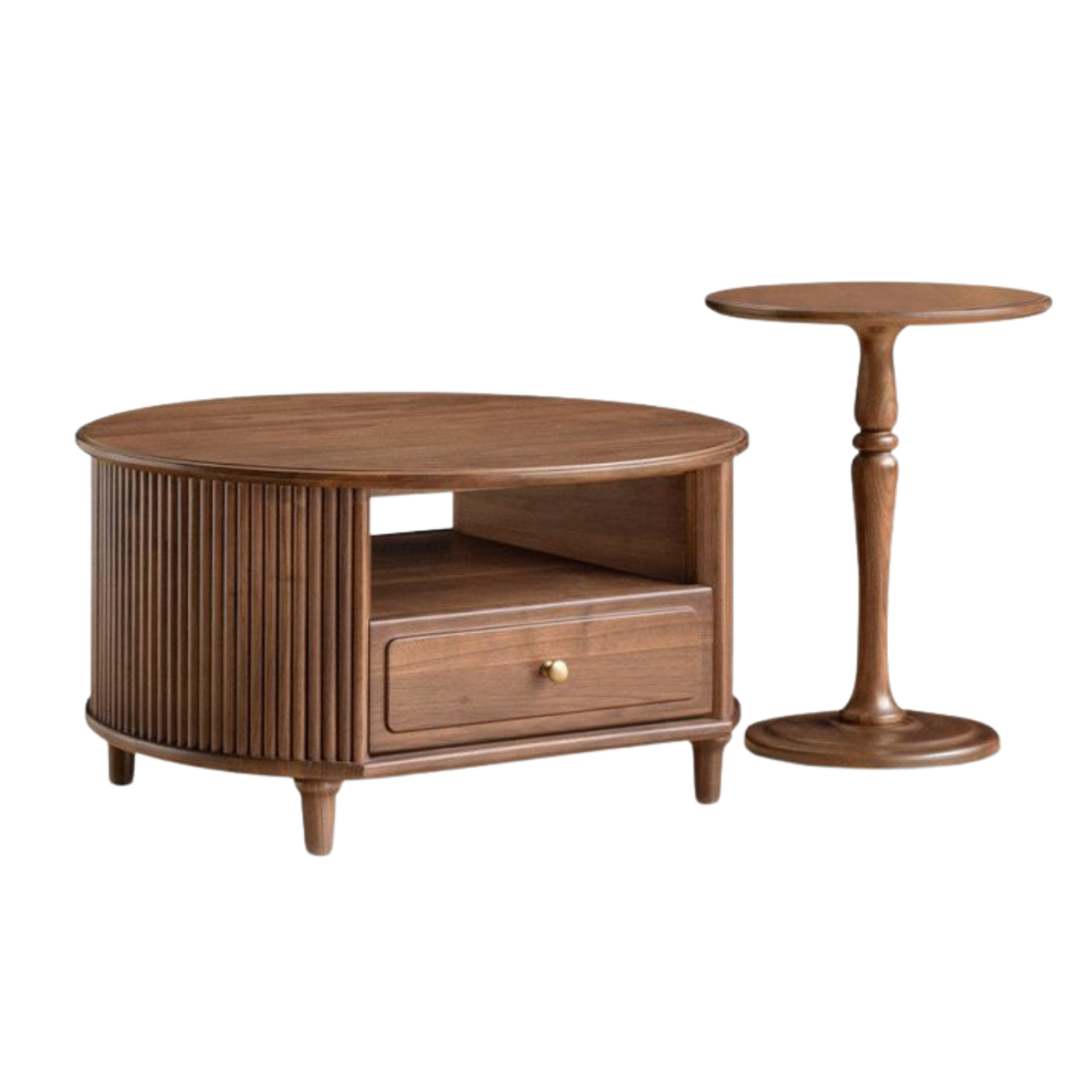 Black Walnut Solid Wood Coffee Table with Storage Drawer, Mid Century