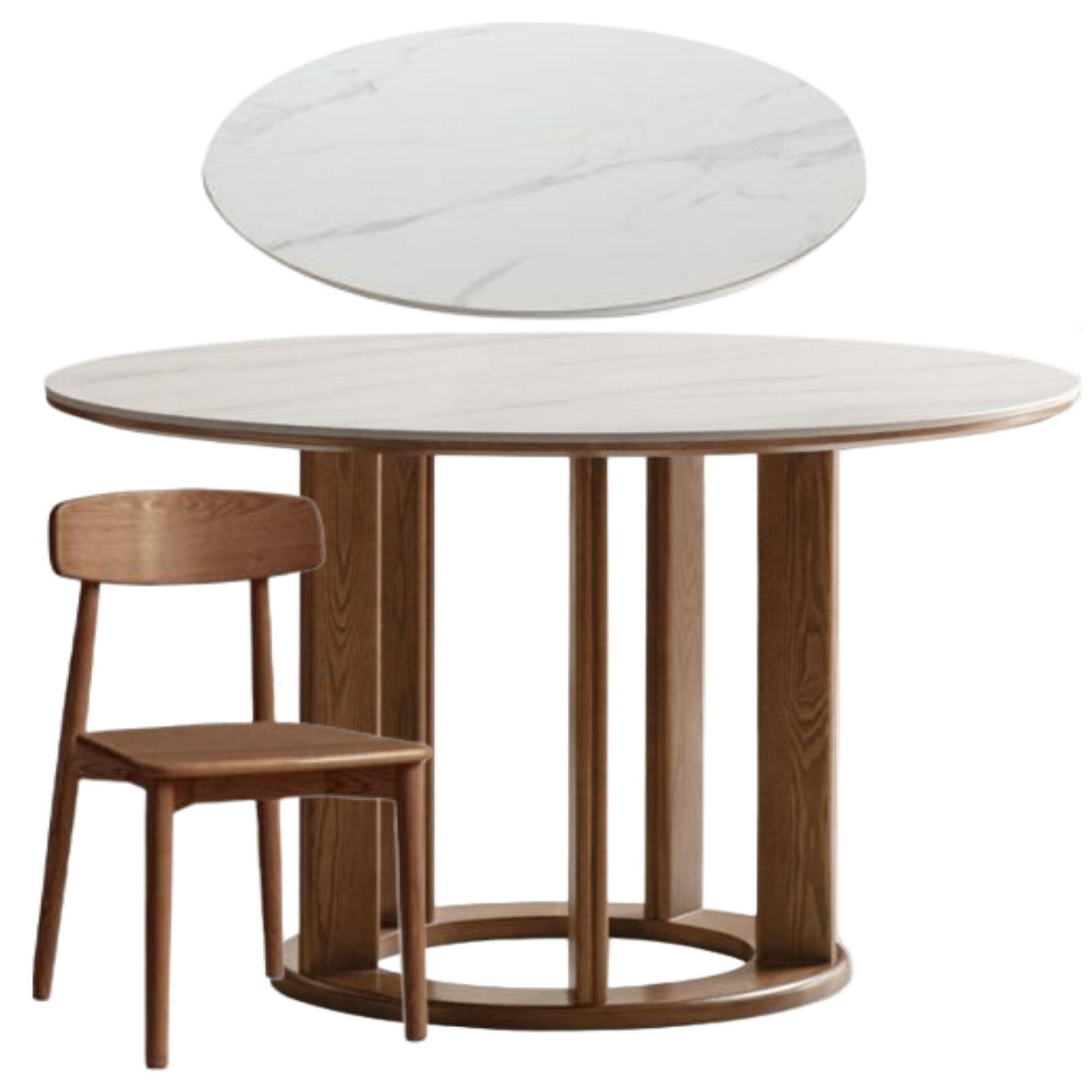 Ash Solid Wood Rock Plate Dining Table with Rotary Wheel