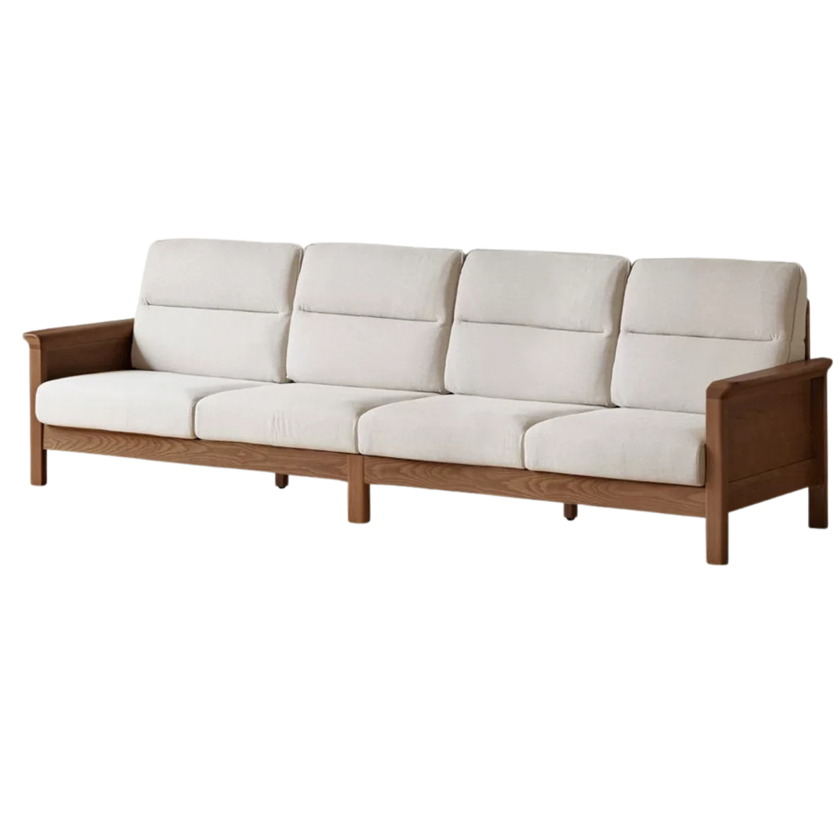 Ash Solid Wood Exposed Wood Frame Sofa with Slat Back Panel